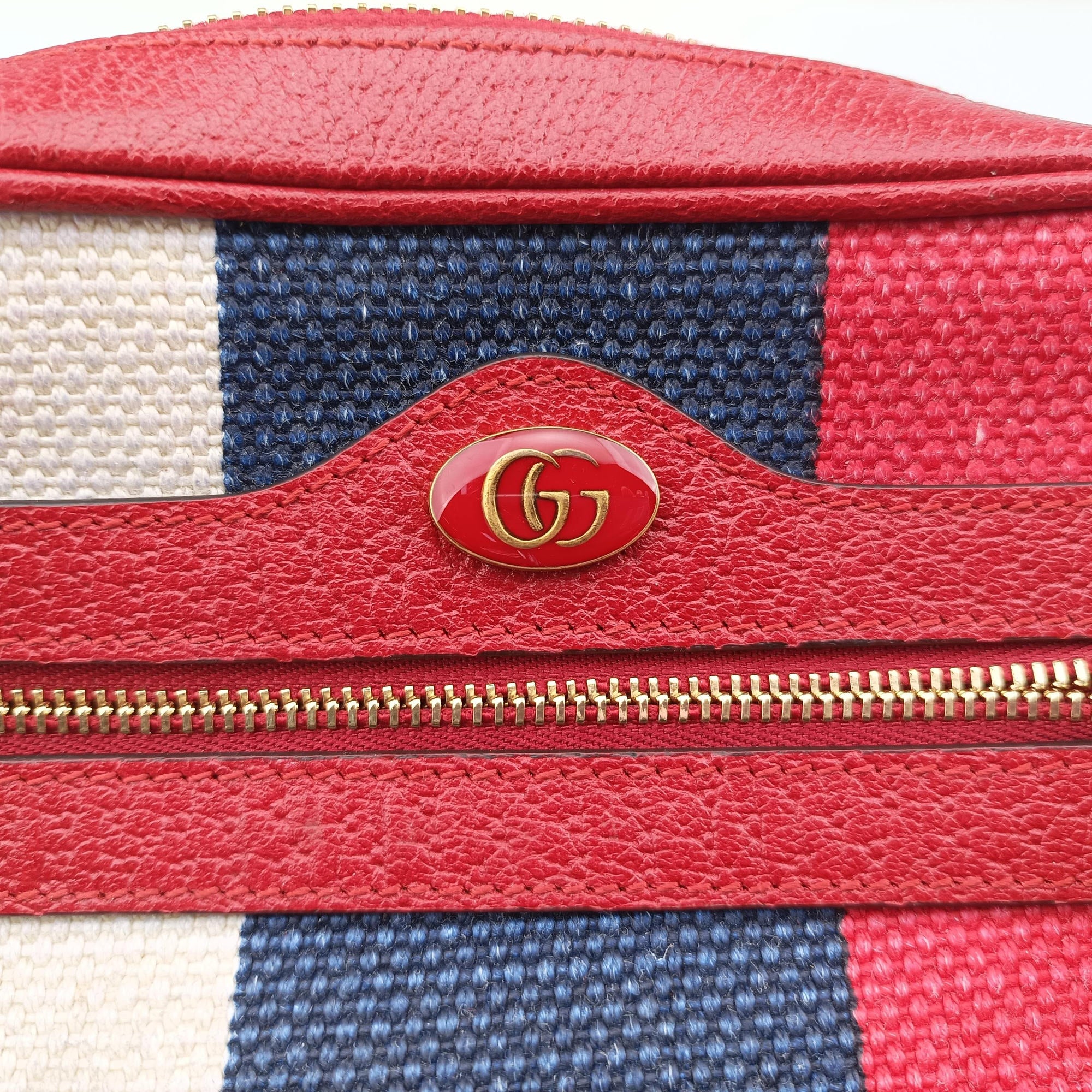 Secondhand Gucci OPHIDIA  Red × Navy × Ivory Canvas × Leather 517350 shoulderbag | stylenewstar