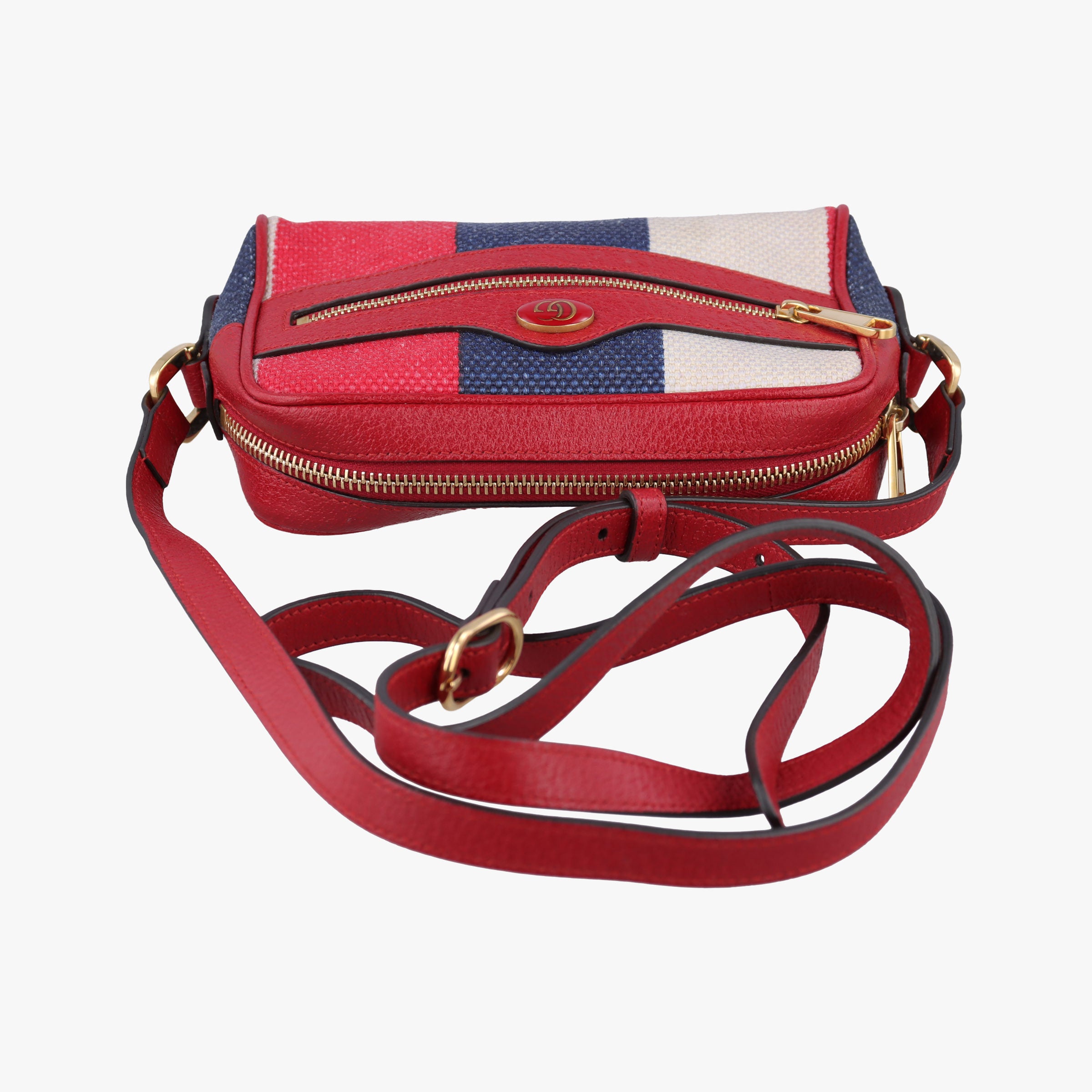 Secondhand Gucci OPHIDIA  Red × Navy × Ivory Canvas × Leather 517350 shoulderbag | stylenewstar