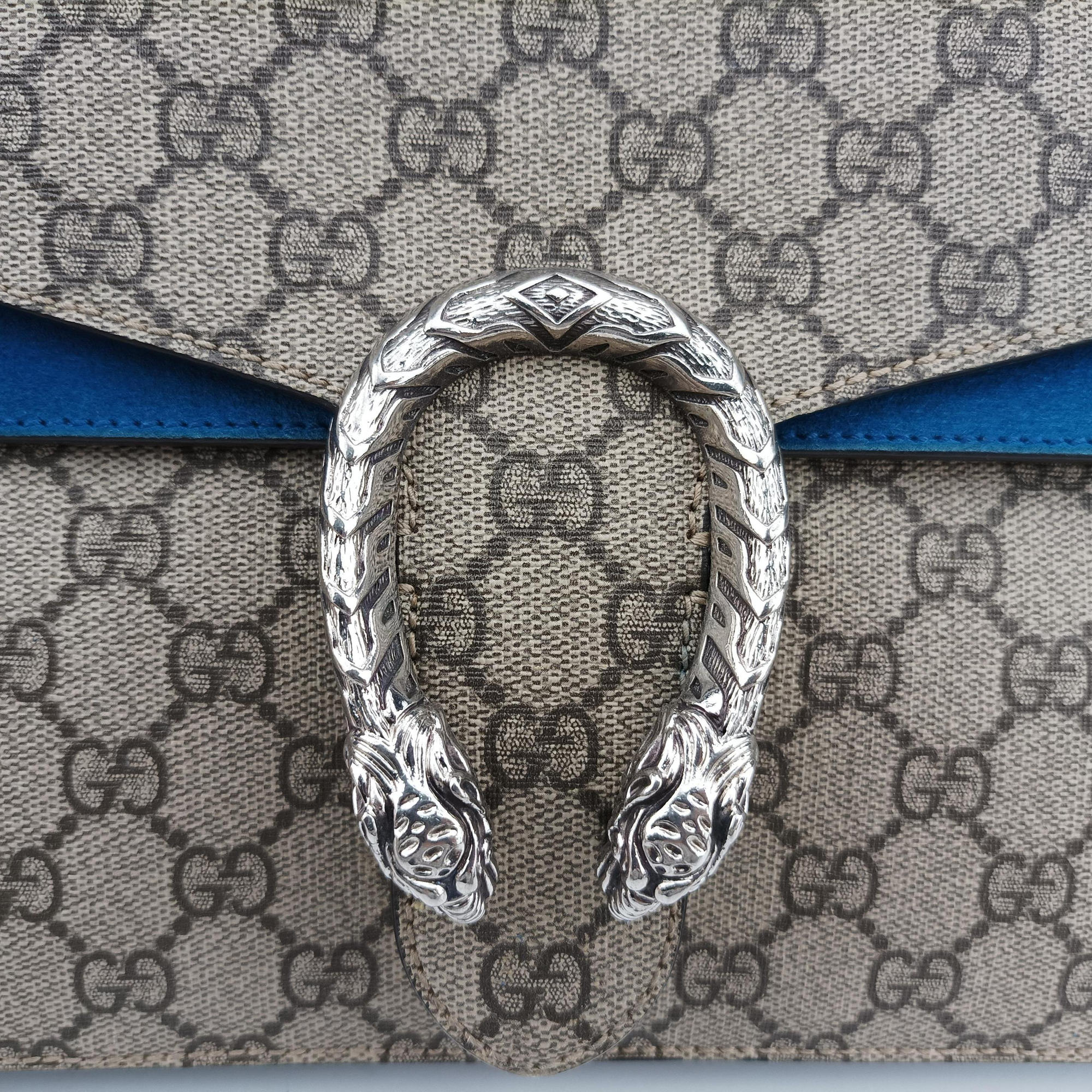 Pre-owned Gucci Dionysus beige×blue PVC coated canvas × suede 403348 shoulderbag | stylenewstar