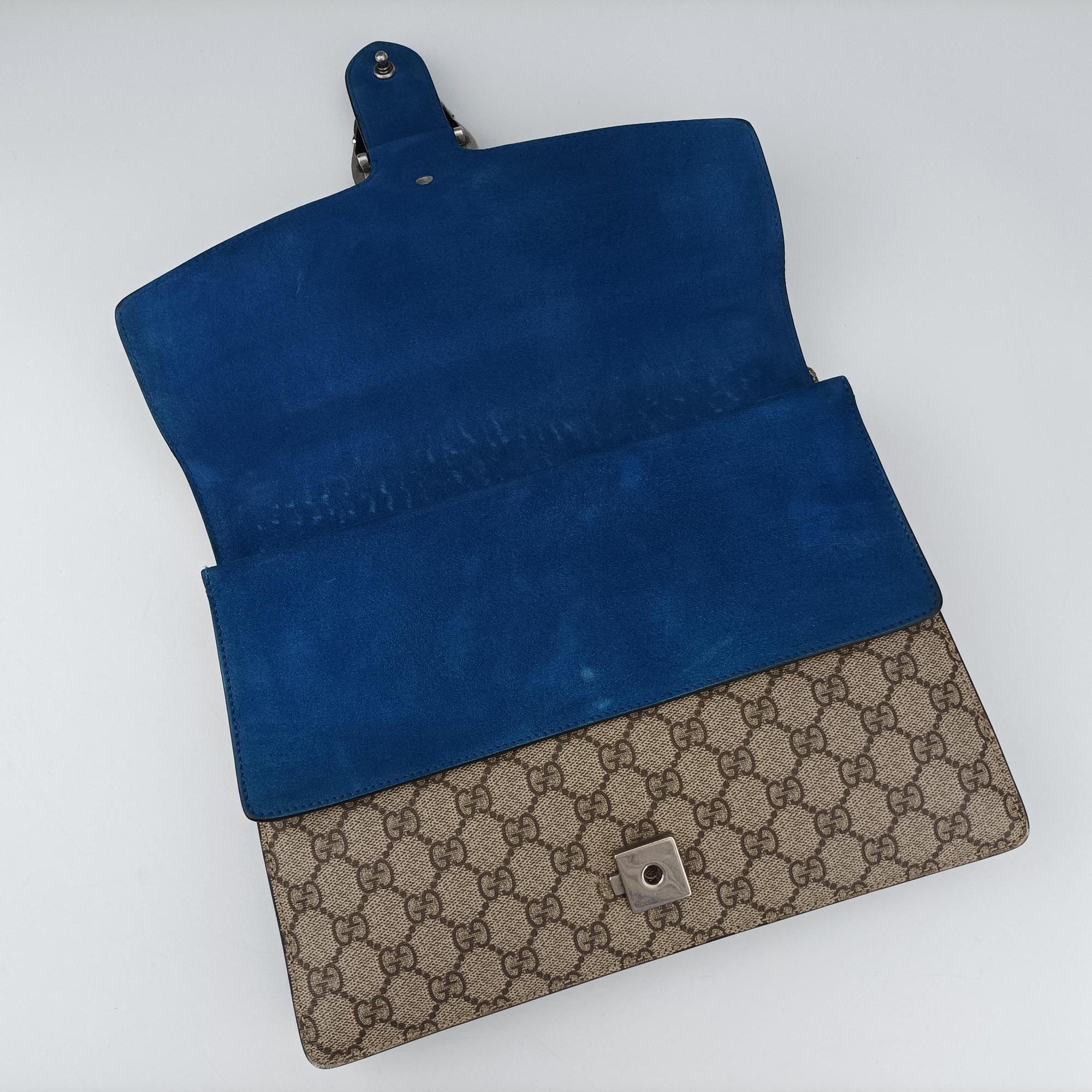 Pre-owned Gucci Dionysus beige×blue PVC coated canvas × suede 403348 shoulderbag | stylenewstar