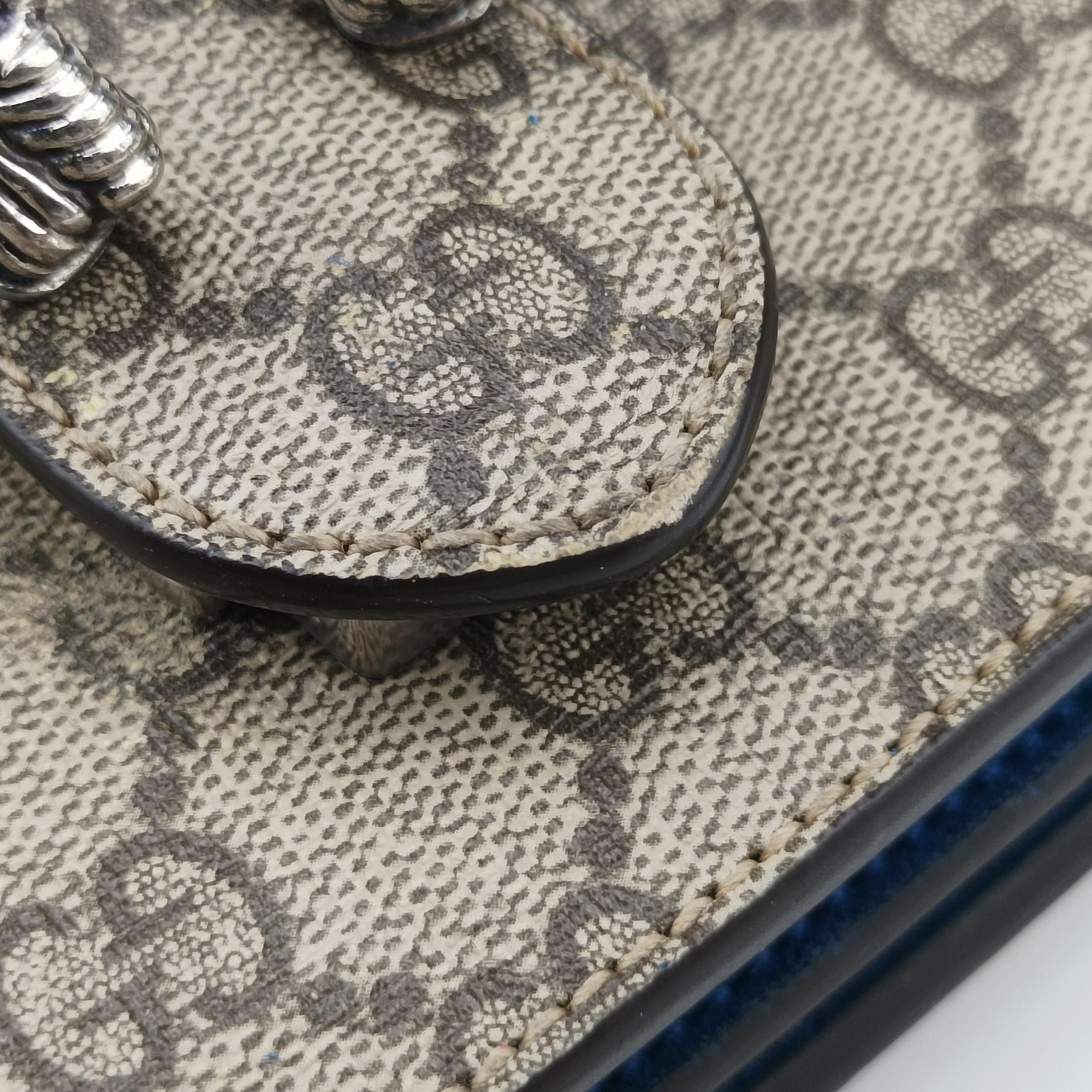 Pre-owned Gucci Dionysus beige×blue PVC coated canvas × suede 403348 shoulderbag | stylenewstar