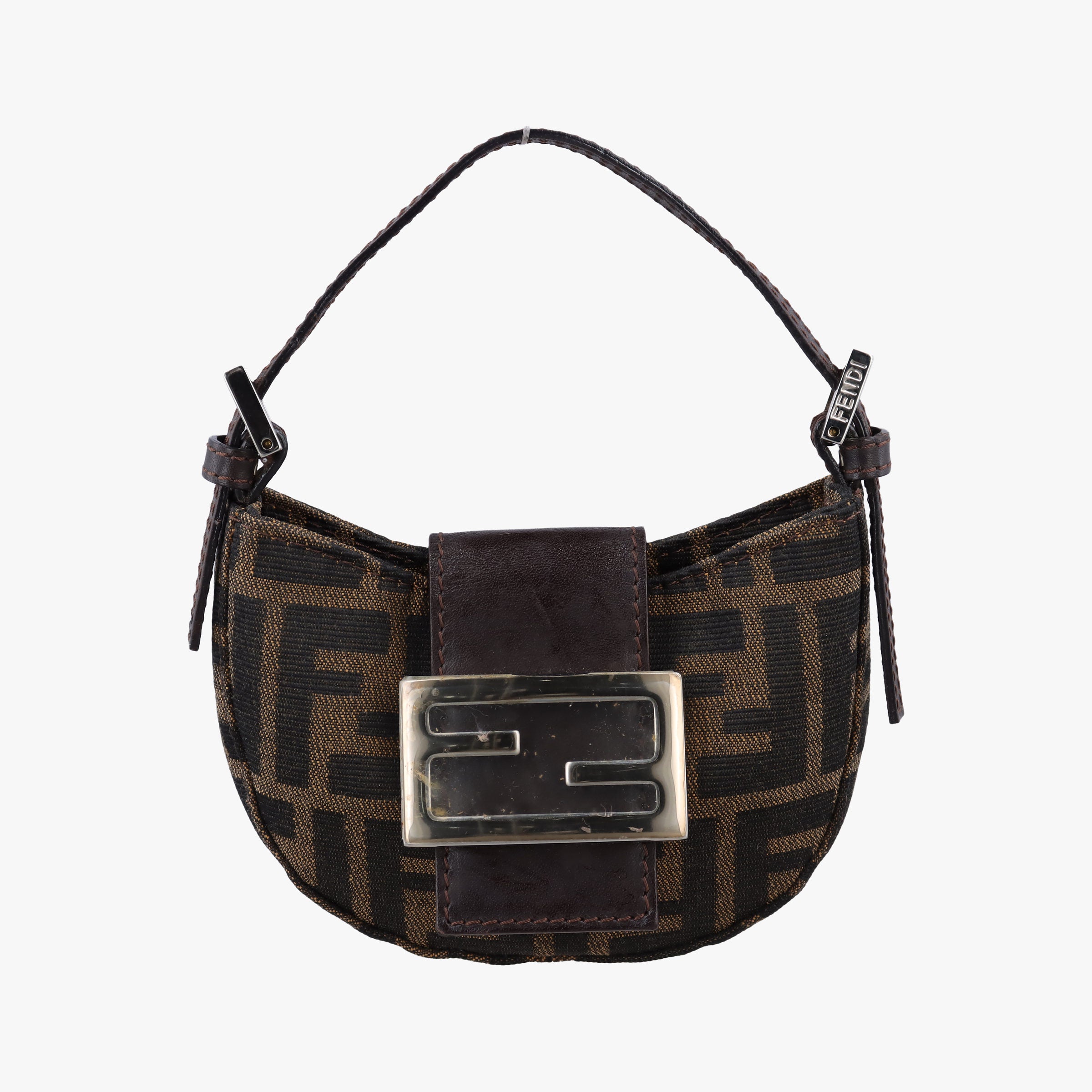 Pre-owned Fendi Mini croissants Brown canvas× leather 26673 handbag | stylenewstar