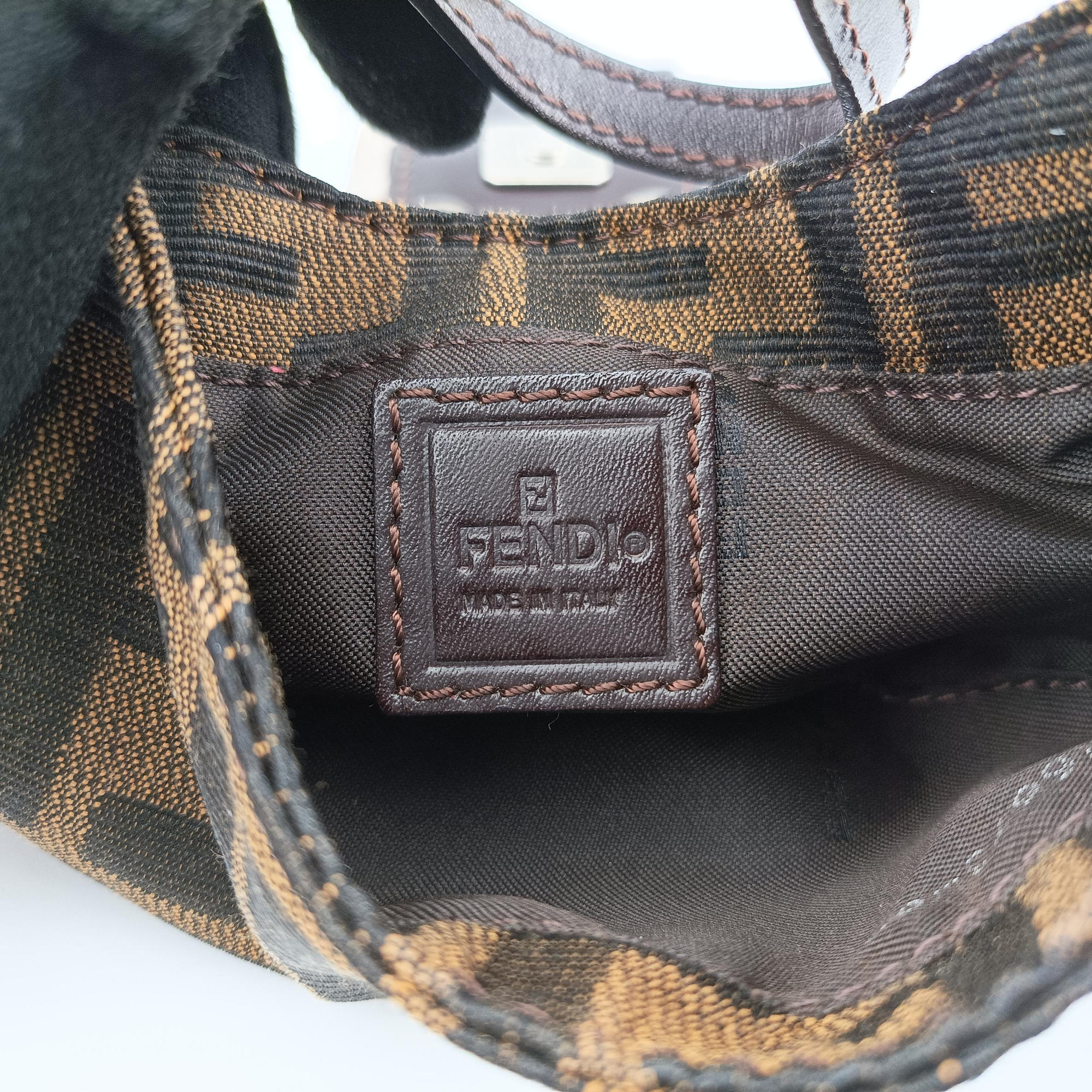 Pre-owned Fendi Mini croissants Brown canvas× leather 26673 handbag | stylenewstar