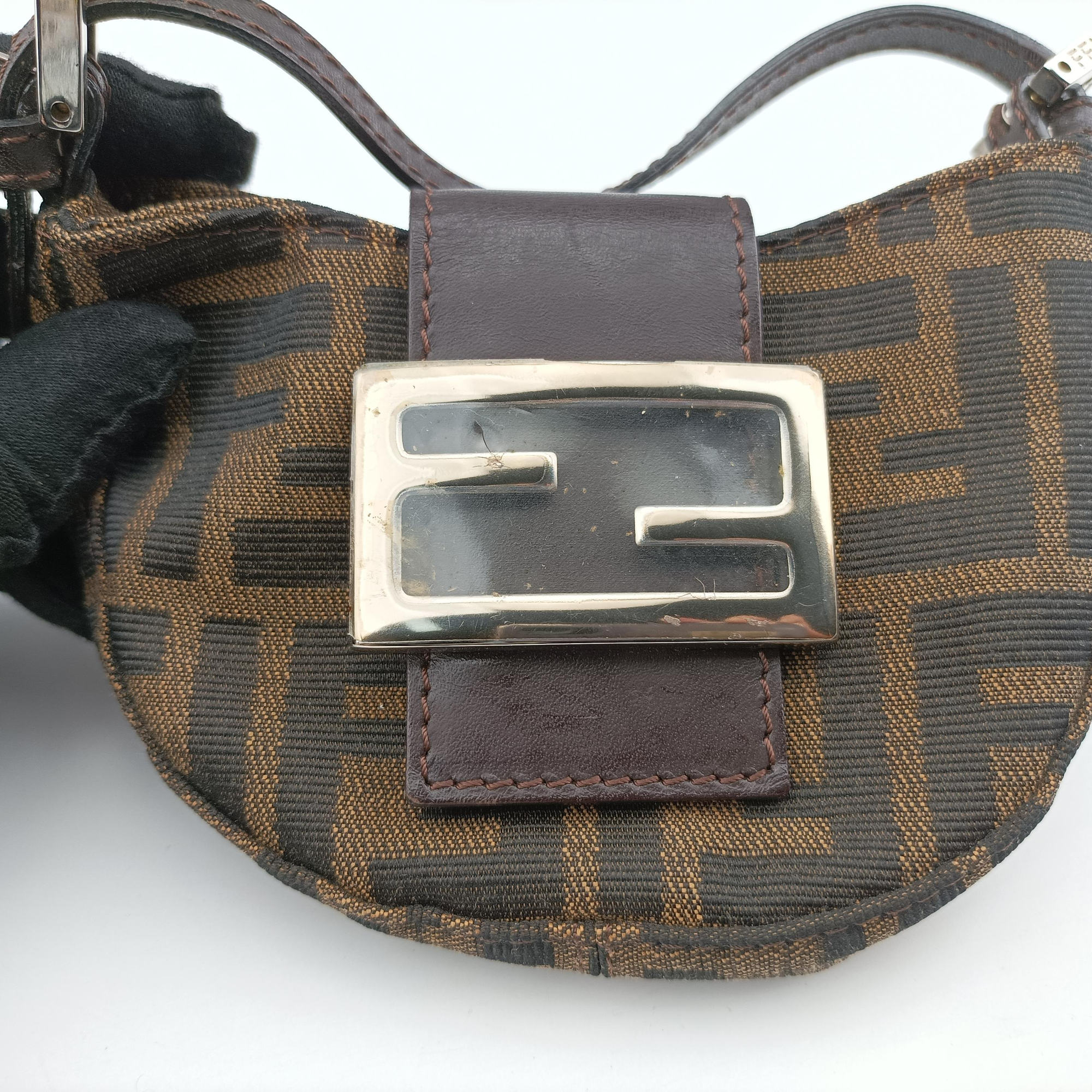 Pre-owned Fendi Mini croissants Brown canvas× leather 26673 handbag | stylenewstar
