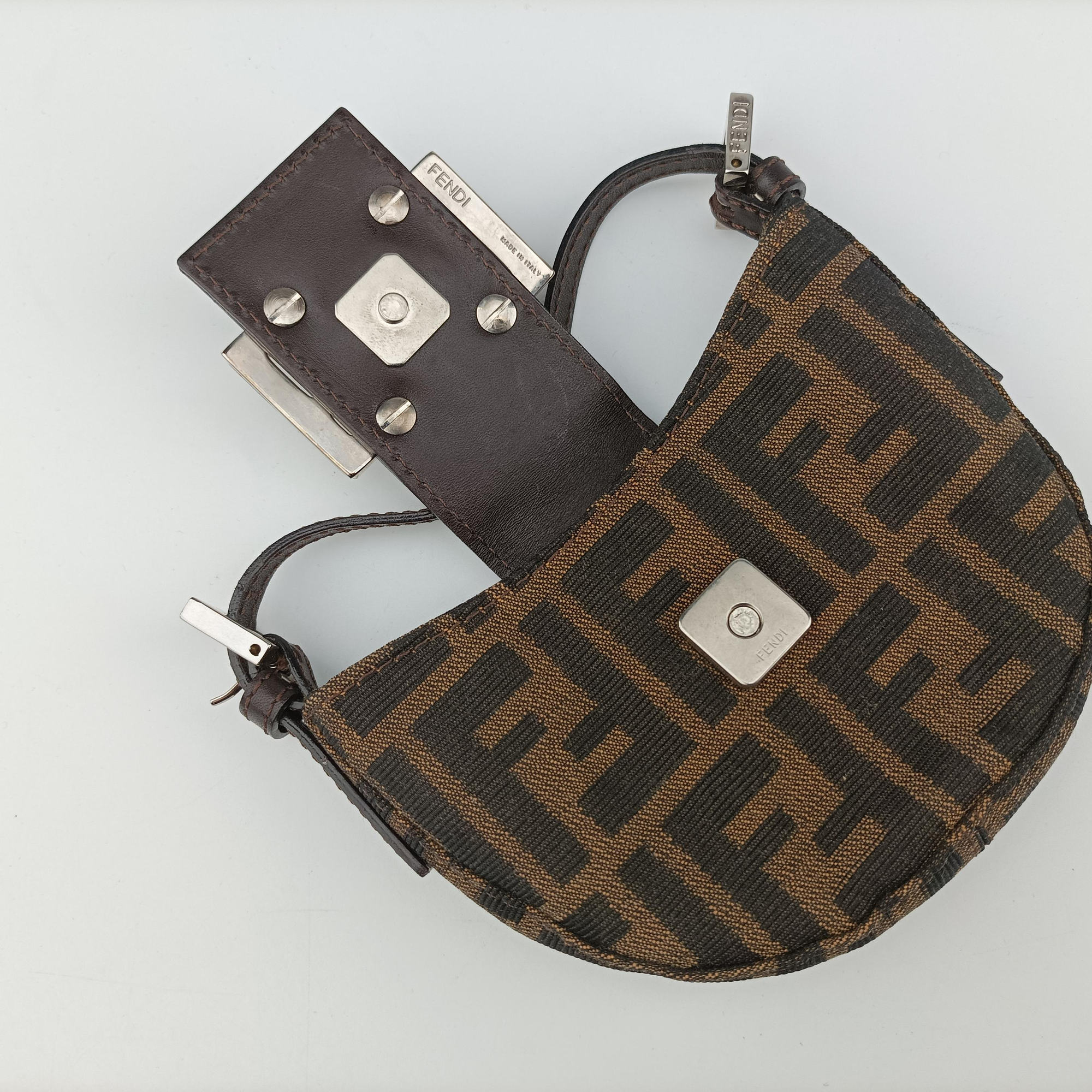 Pre-owned Fendi Mini croissants Brown canvas× leather 26673 handbag | stylenewstar