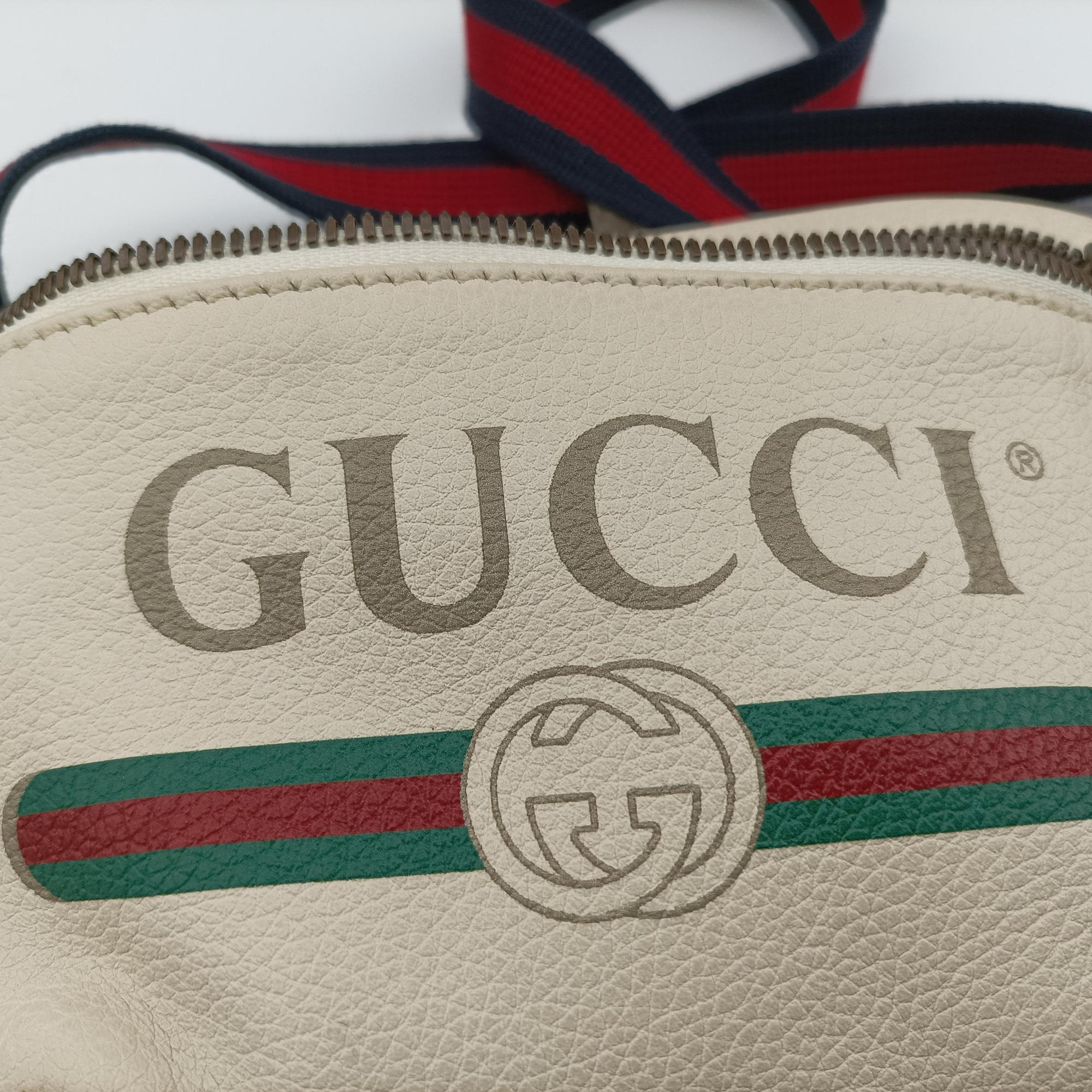 Pre-owned Gucci Gucci Print White Leather 527792 bum bag/waist bag | stylenewstar
