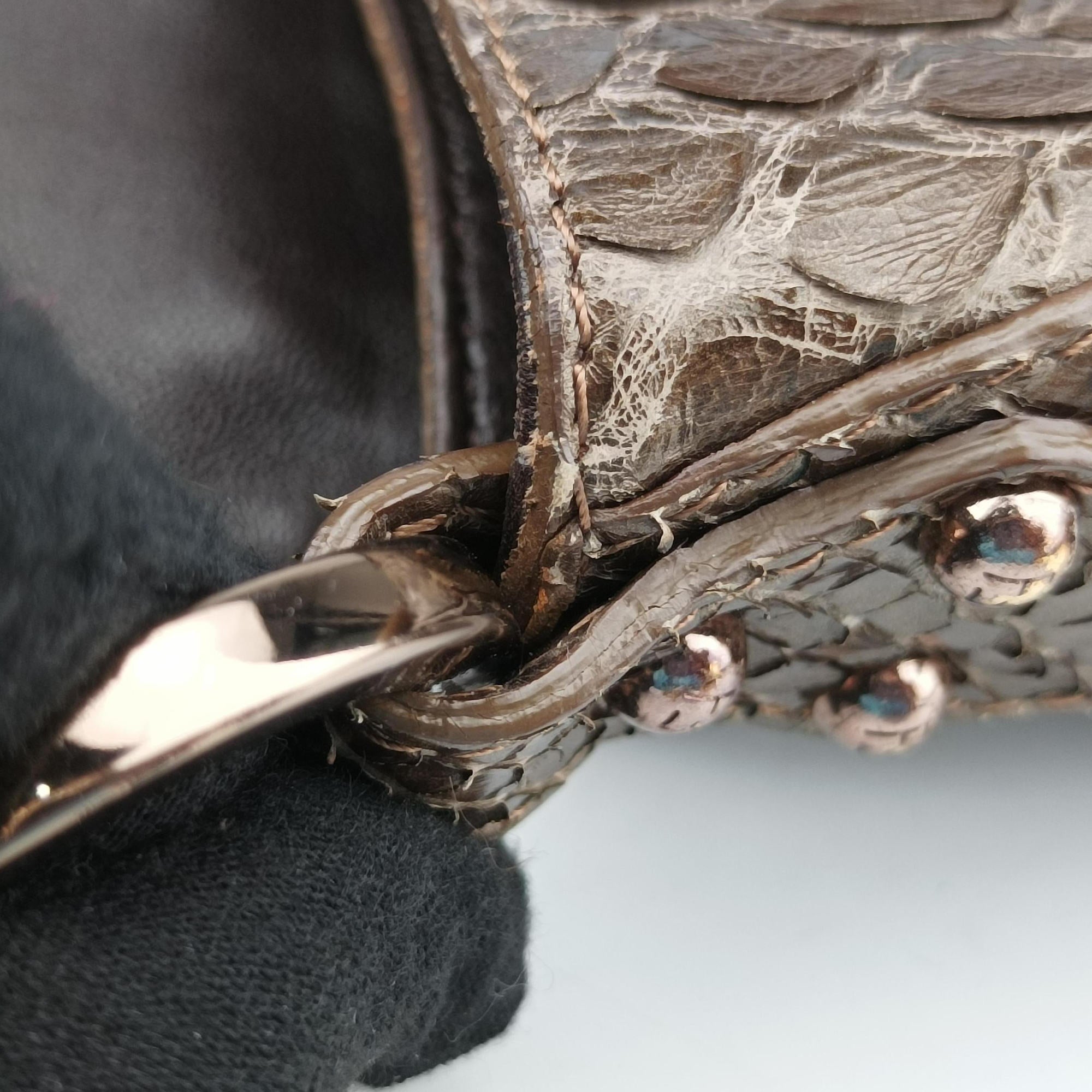 Pre-owned Fendi Chef Brown Mink Fur × Python 8BR445 handbag | stylenewstar
