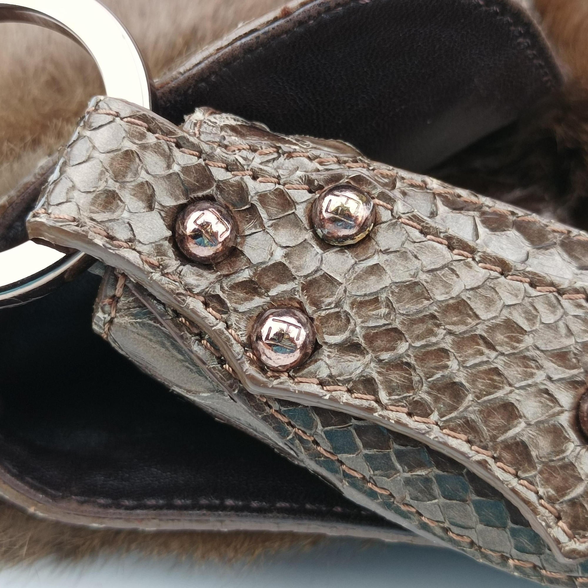 Pre-owned Fendi Chef Brown Mink Fur × Python 8BR445 handbag | stylenewstar