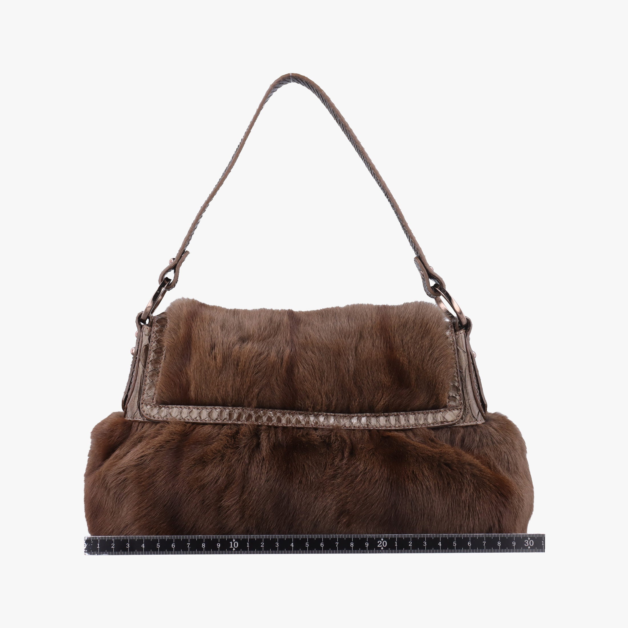 Pre-owned Fendi Chef Brown Mink Fur × Python 8BR445 handbag | stylenewstar