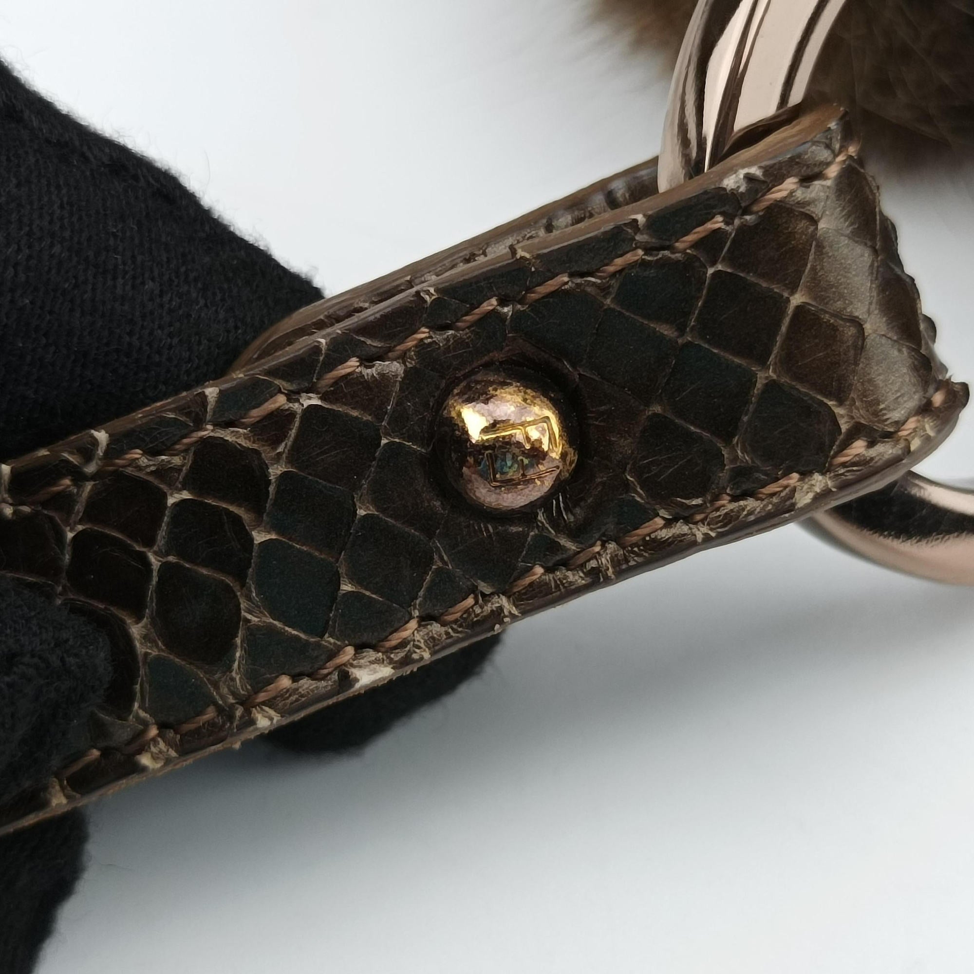 Pre-owned Fendi Chef Brown Mink Fur × Python 8BR445 handbag | stylenewstar