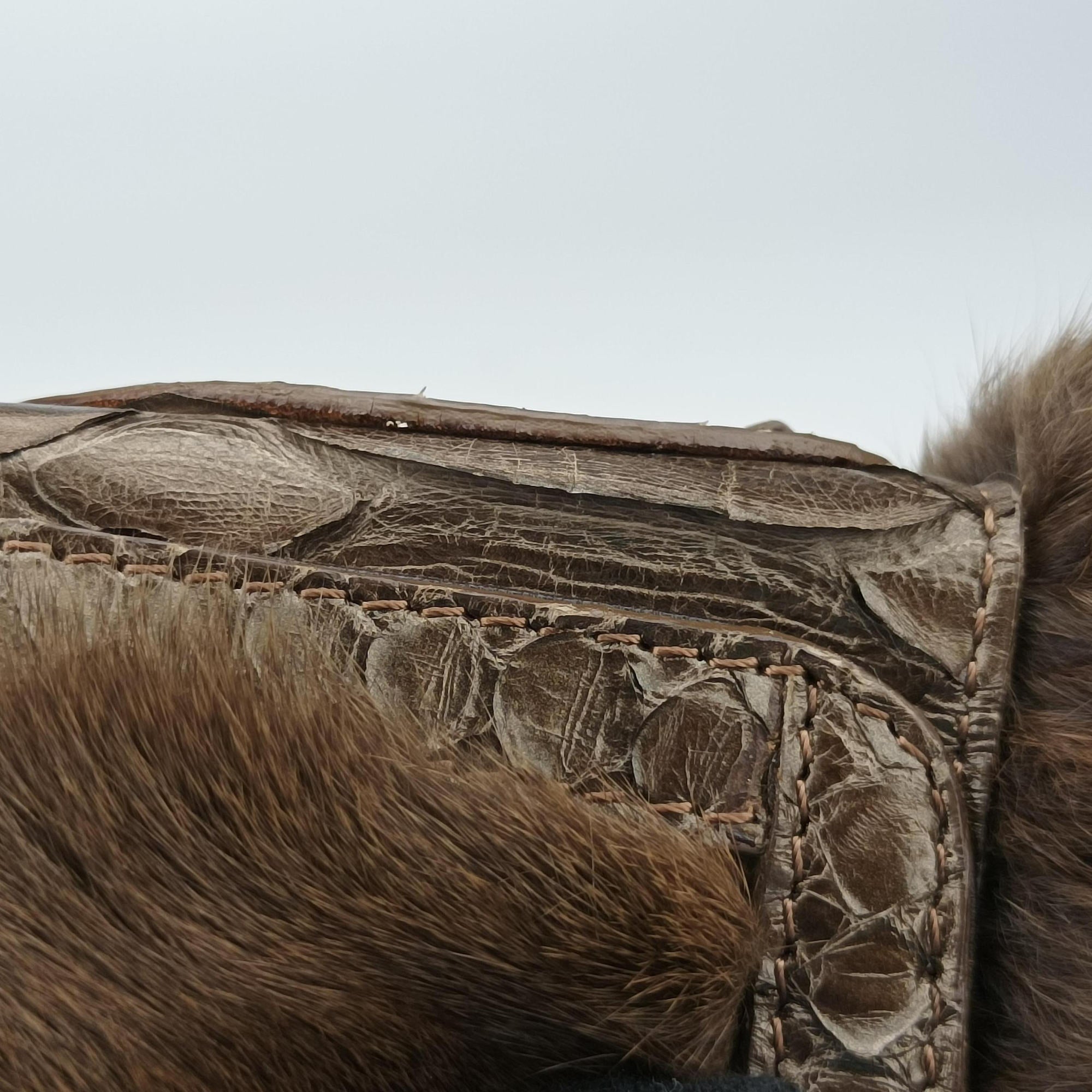 Pre-owned Fendi Chef Brown Mink Fur × Python 8BR445 handbag | stylenewstar