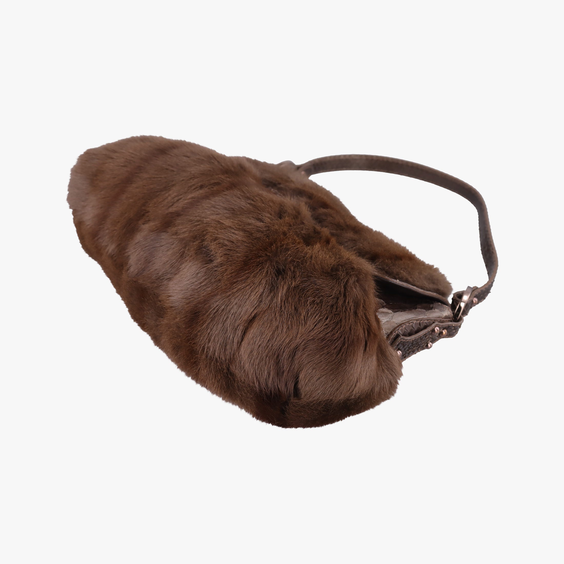 Pre-owned Fendi Chef Brown Mink Fur × Python 8BR445 handbag | stylenewstar