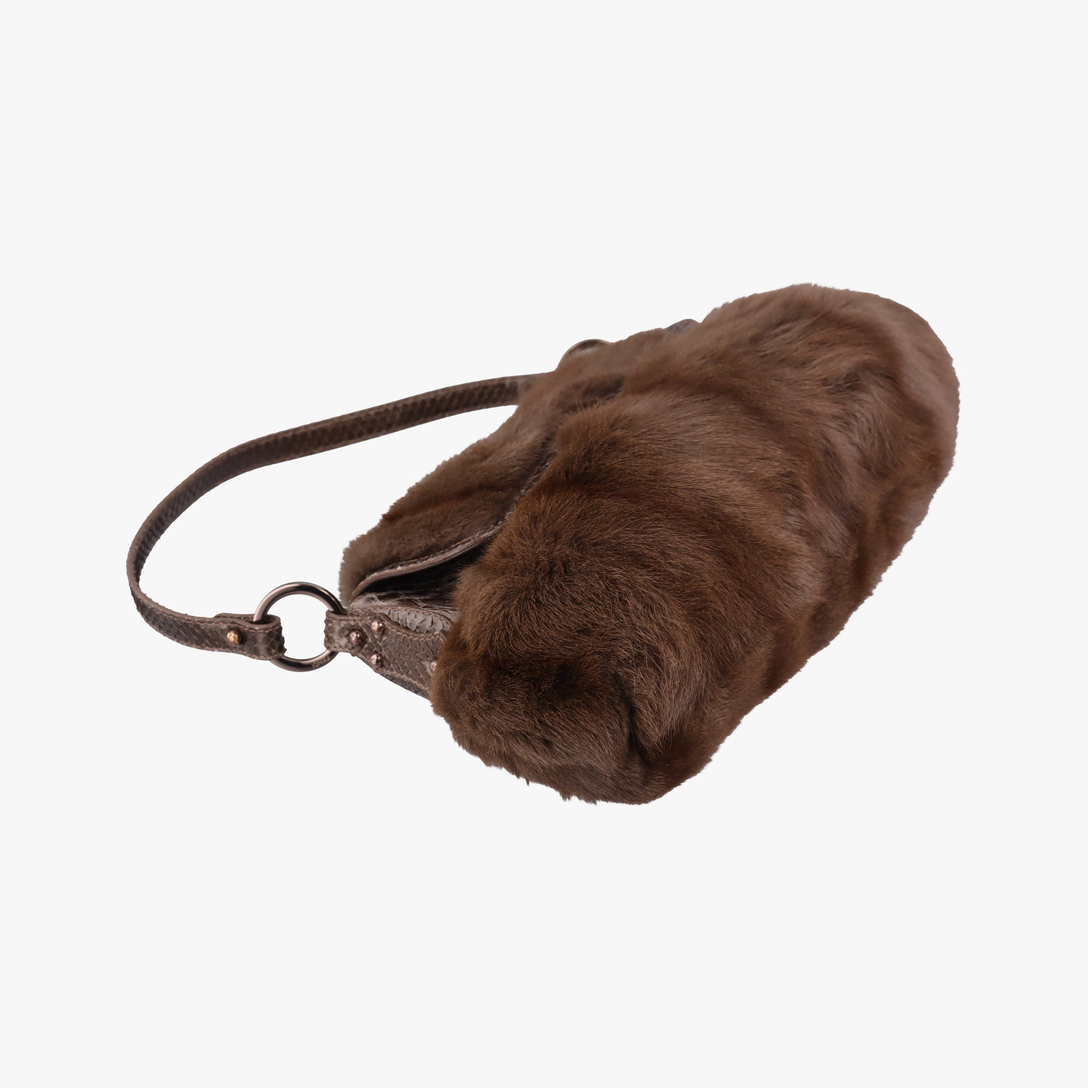 Pre-owned Fendi Chef Brown Mink Fur × Python 8BR445 handbag | stylenewstar