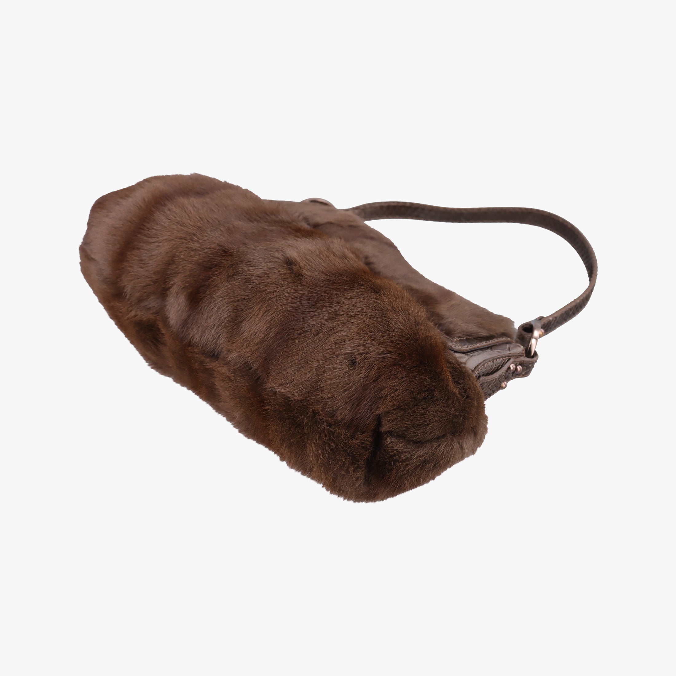 Pre-owned Fendi Chef Brown Mink Fur × Python 8BR445 handbag | stylenewstar