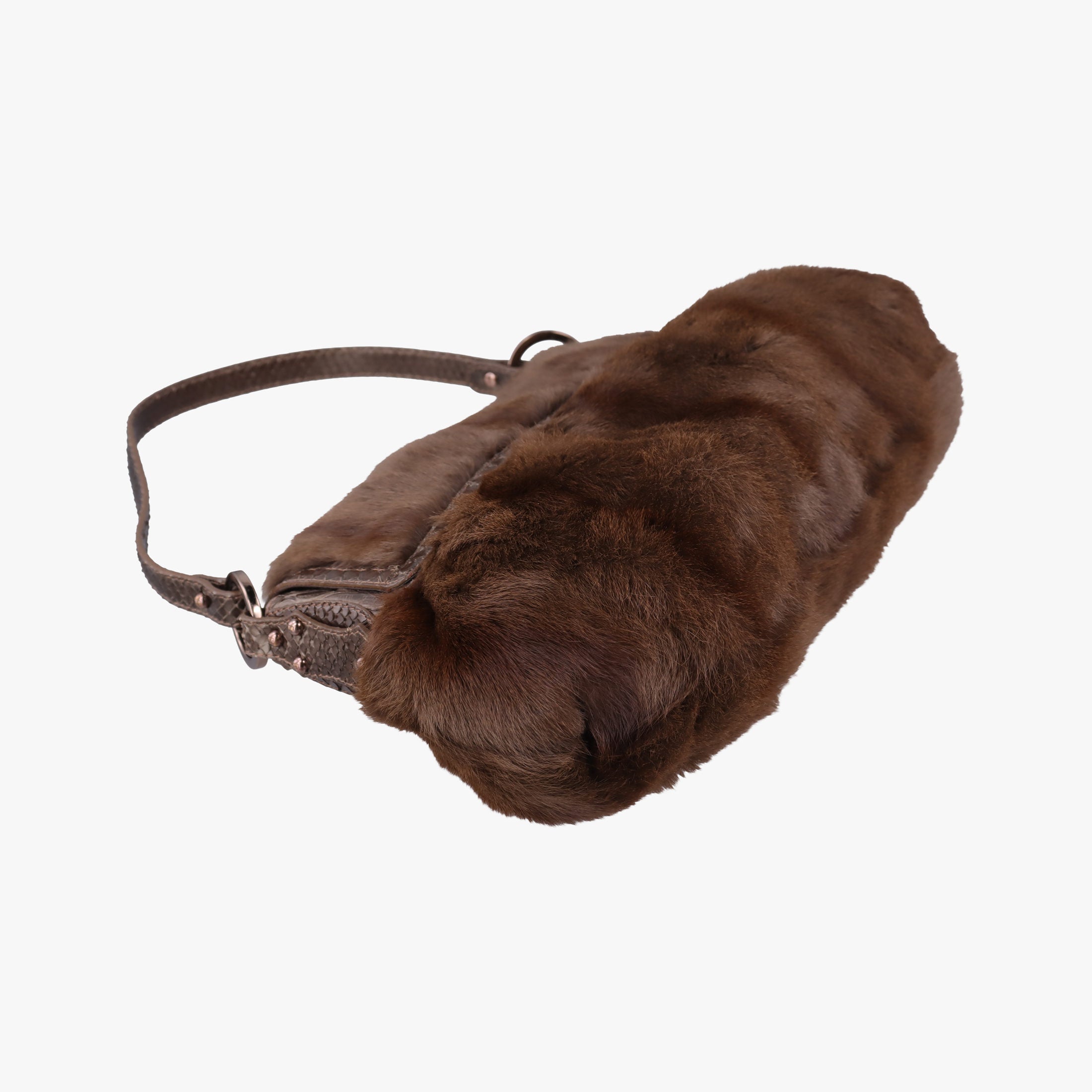 Pre-owned Fendi Chef Brown Mink Fur × Python 8BR445 handbag | stylenewstar