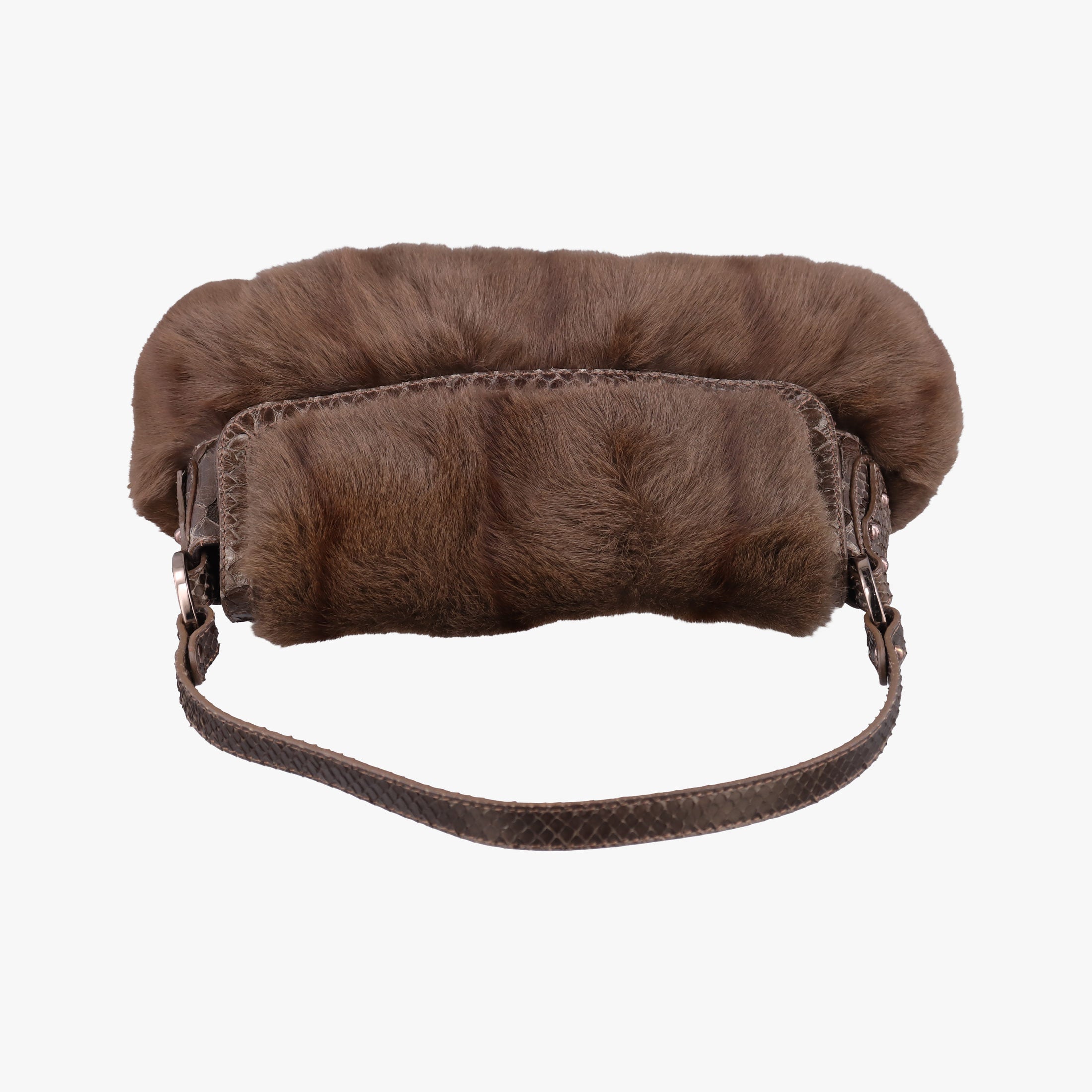Pre-owned Fendi Chef Brown Mink Fur × Python 8BR445 handbag | stylenewstar