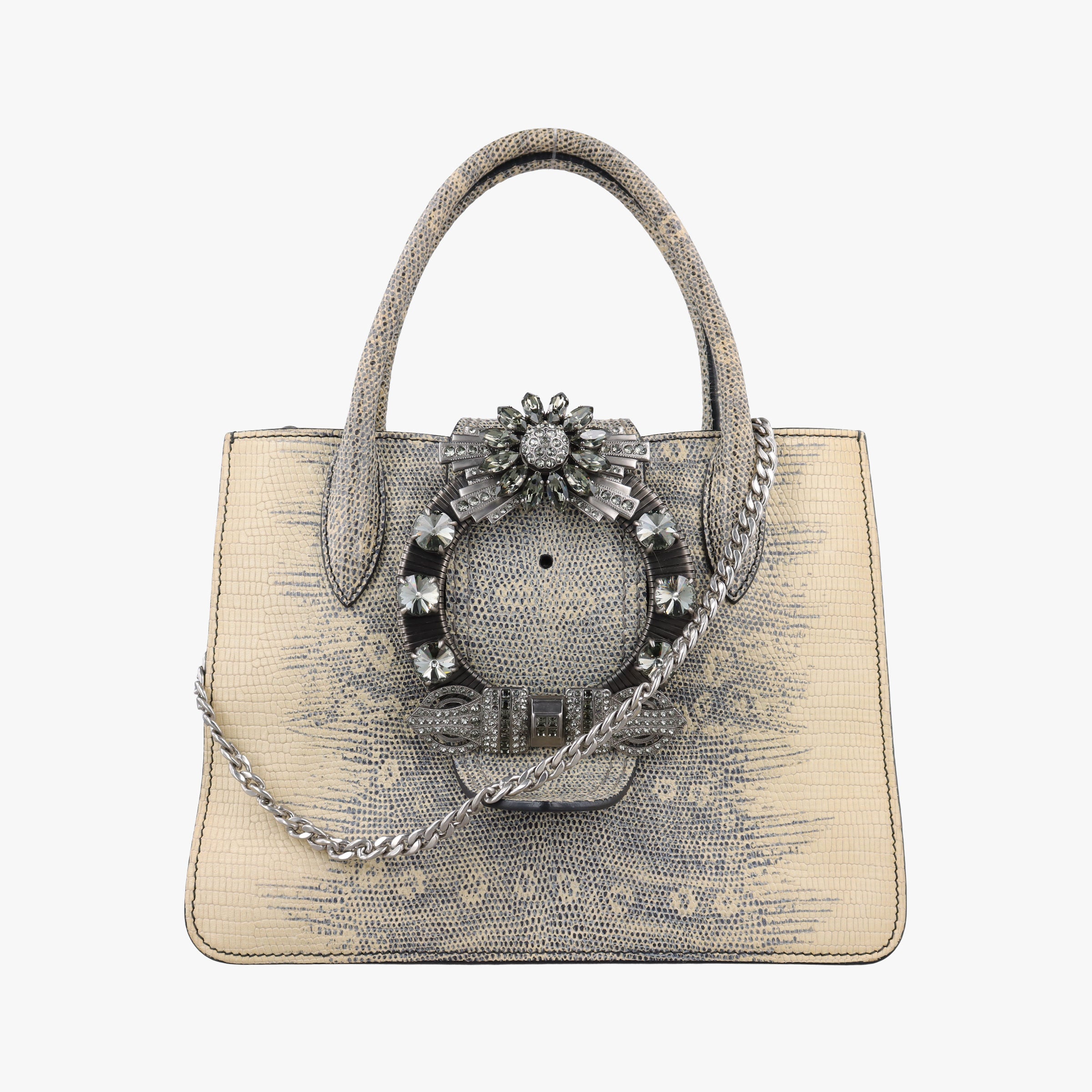 Pre-owned Miu Miu Miu Lady Beige Lizard Embossed Leather 5BA044 shoulderbag | stylenewstar