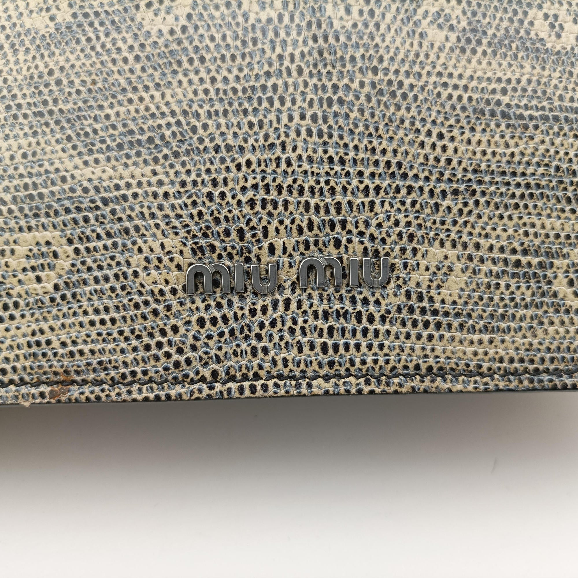 Pre-owned Miu Miu Miu Lady Beige Lizard Embossed Leather 5BA044 shoulderbag | stylenewstar