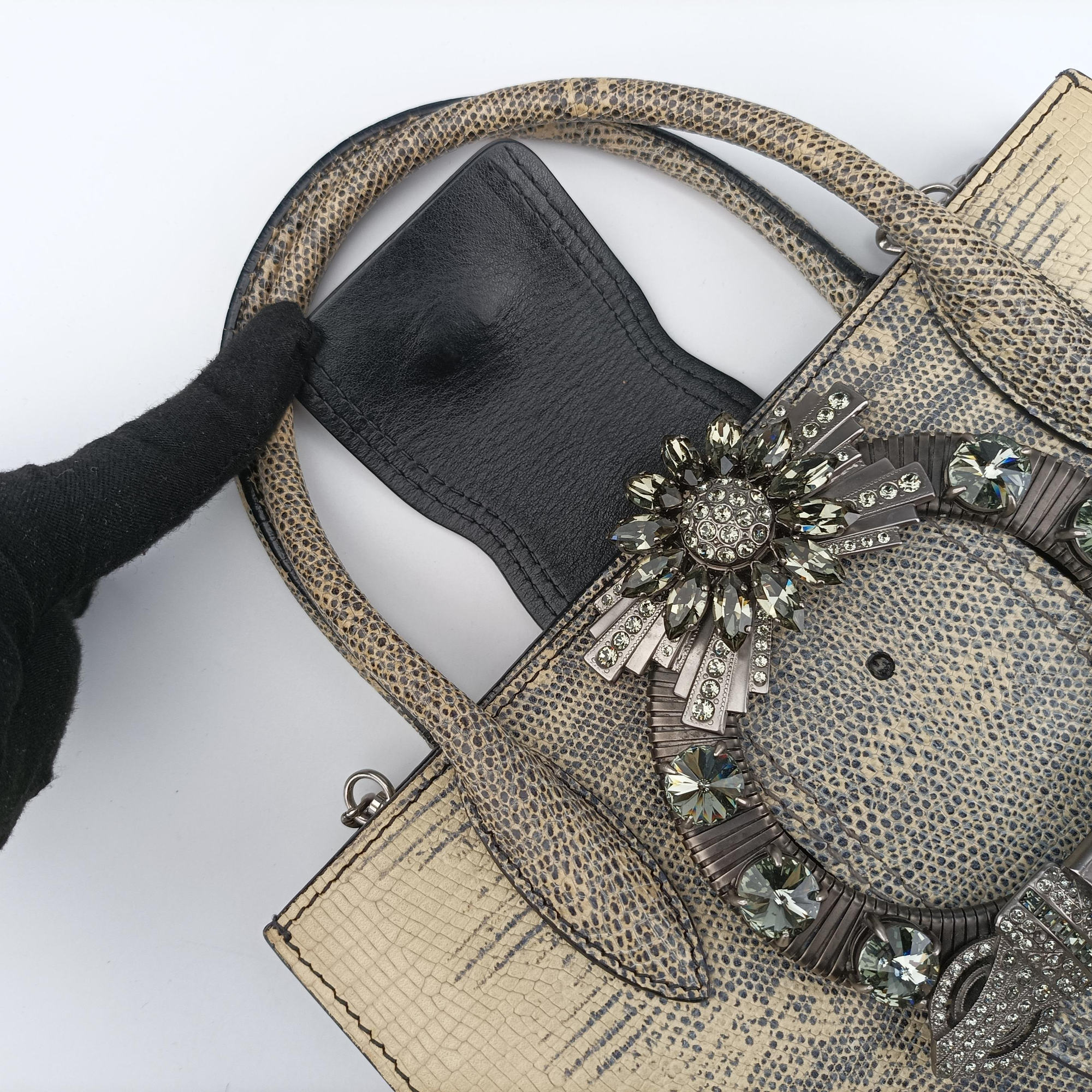 Pre-owned Miu Miu Miu Lady Beige Lizard Embossed Leather 5BA044 shoulderbag | stylenewstar
