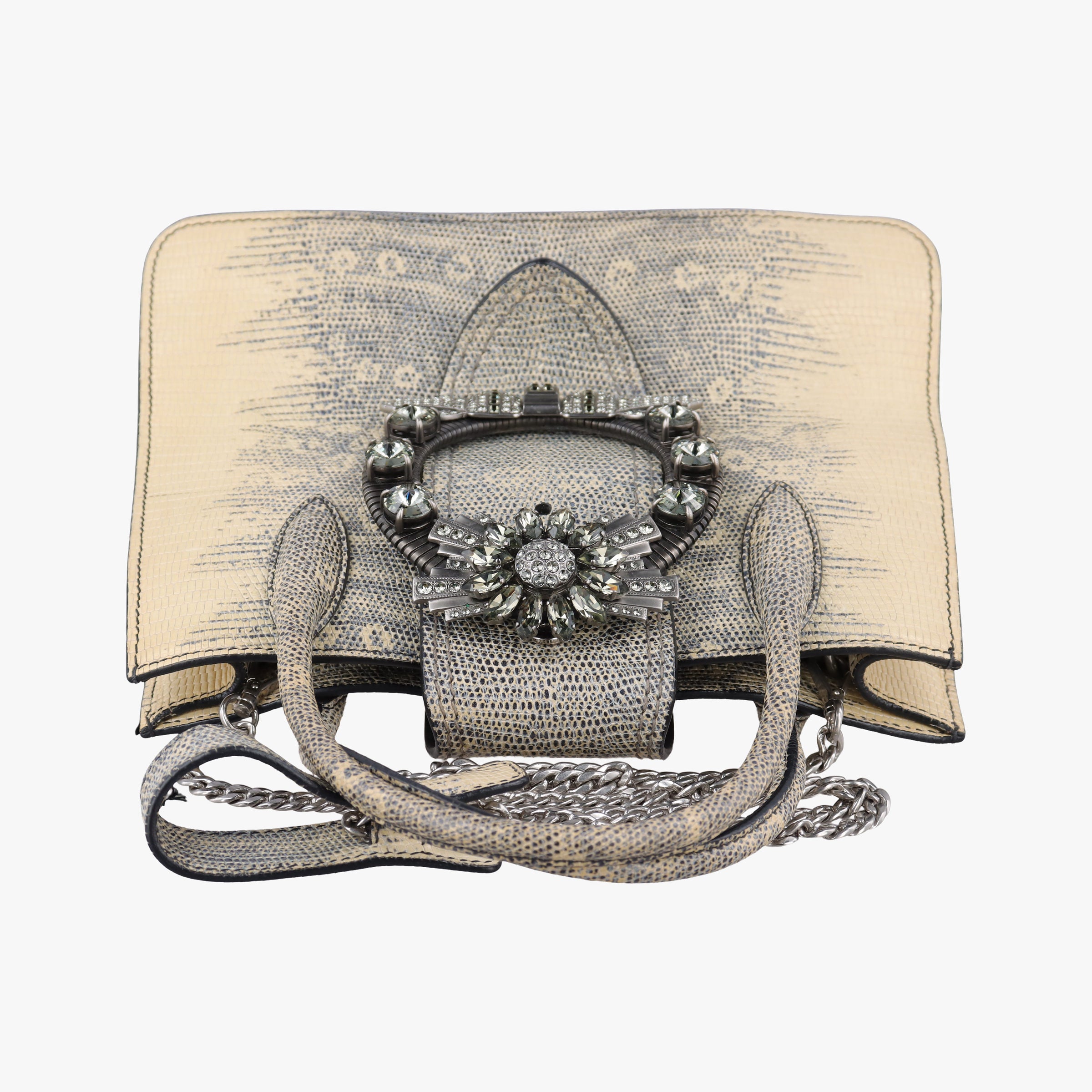 Pre-owned Miu Miu Miu Lady Beige Lizard Embossed Leather 5BA044 shoulderbag | stylenewstar