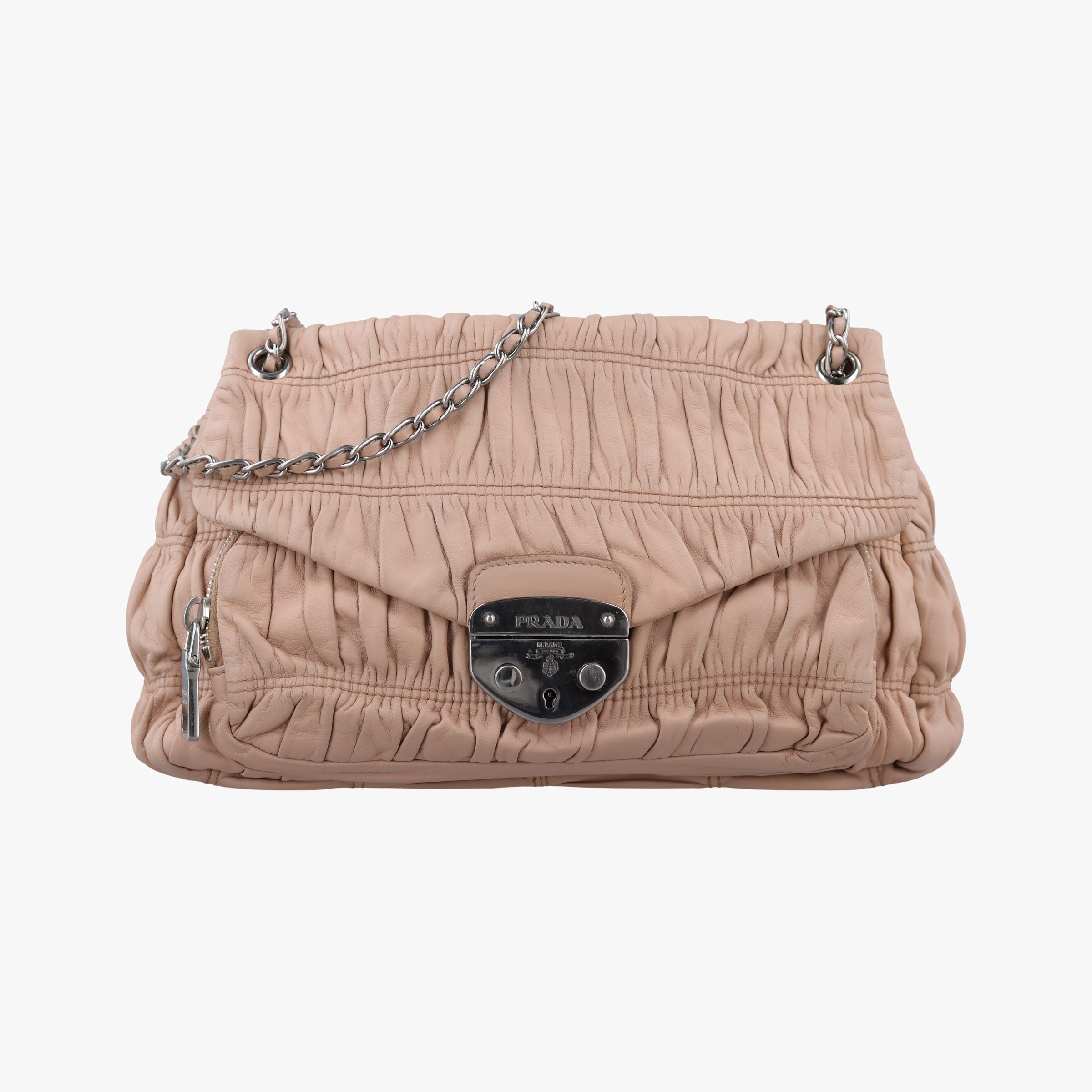 Pre-owned Prada Gaufre Logo Flap Pink Nappa Leather BT0939 shoulderbag | stylenewstar