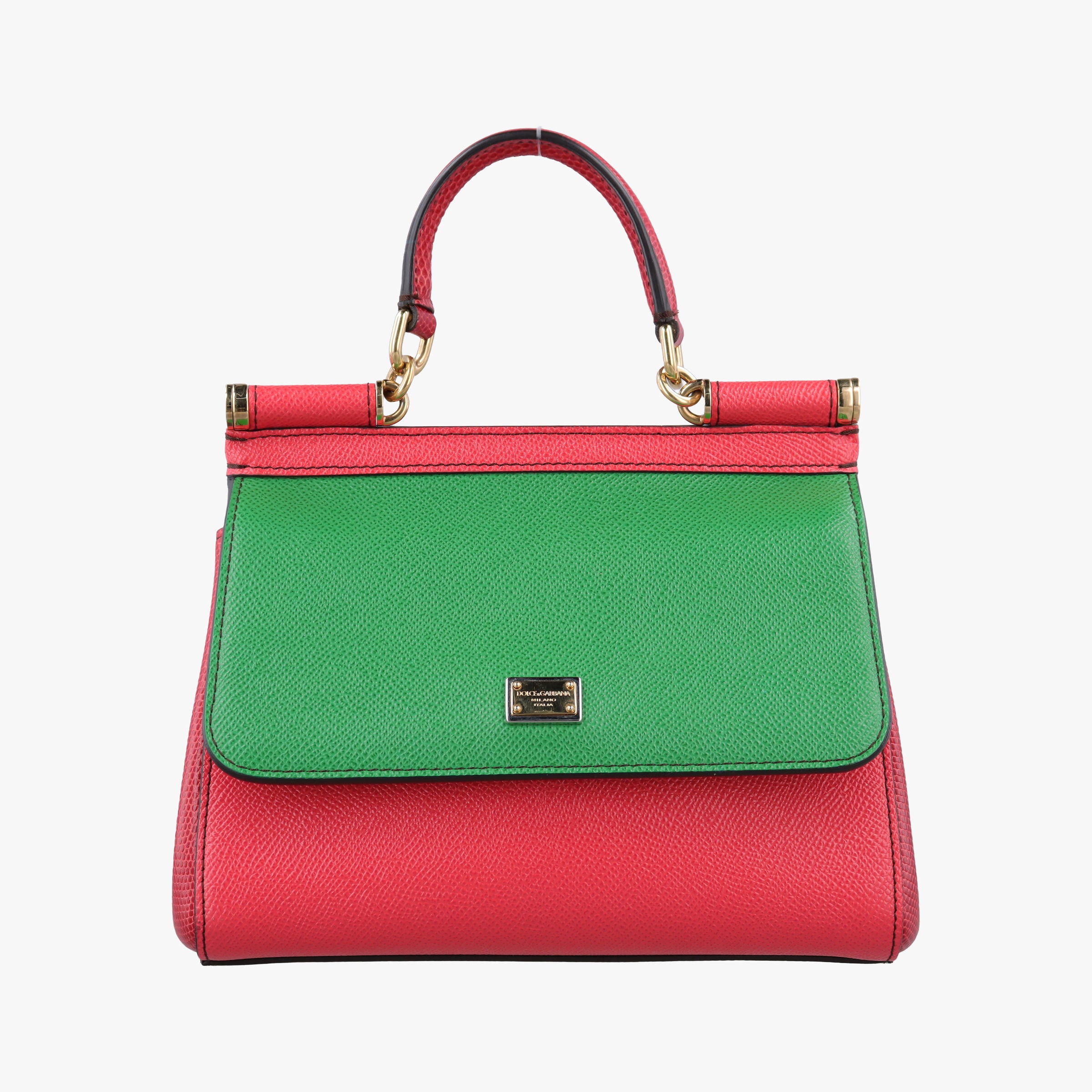 Pre-owned Dolce & Gabbana SICILY RedxGreen Leather  handbag | stylenewstar