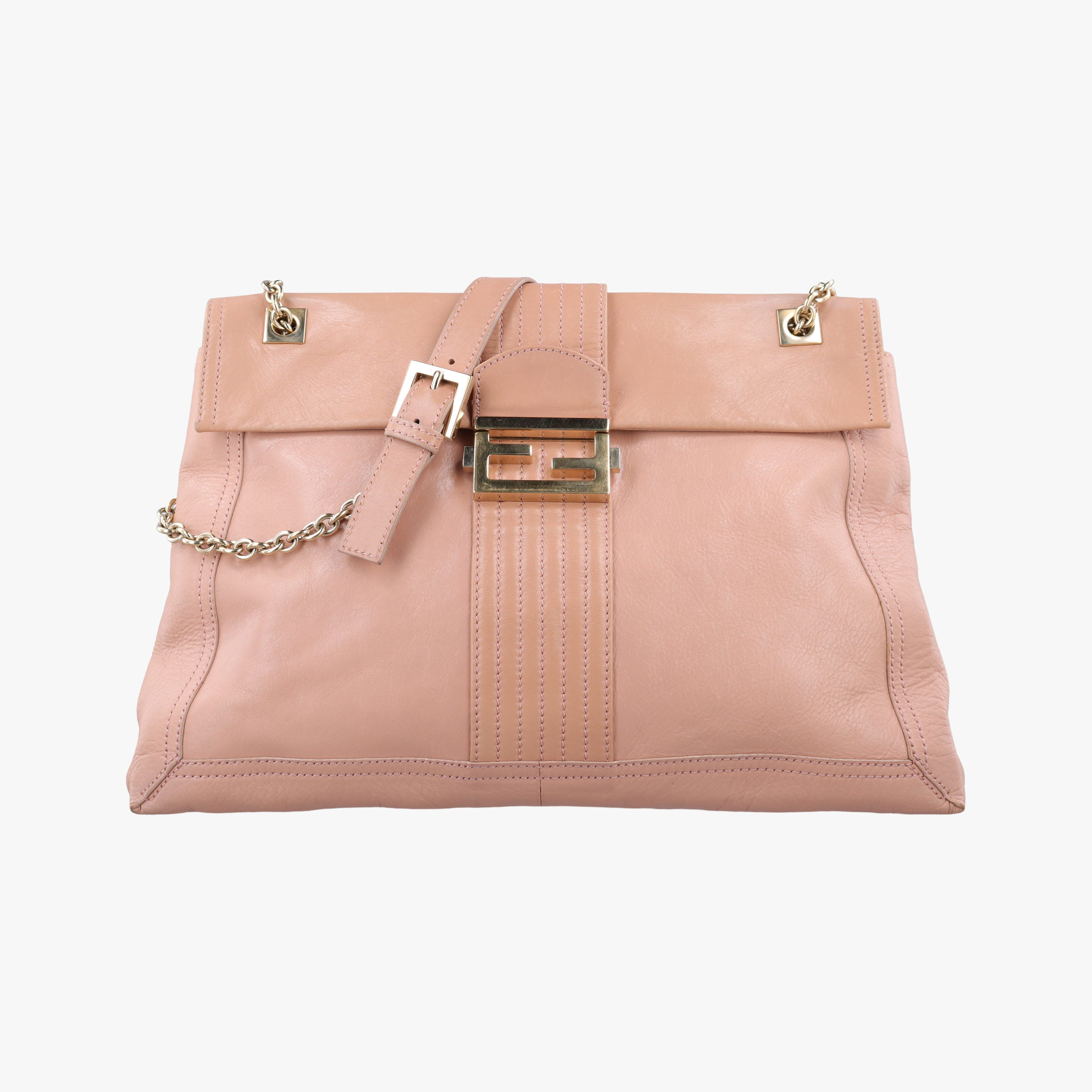 Pre-owned Fendi Maxi Baguette Flap Pink Leather 8BT143 shoulderbag | stylenewstar