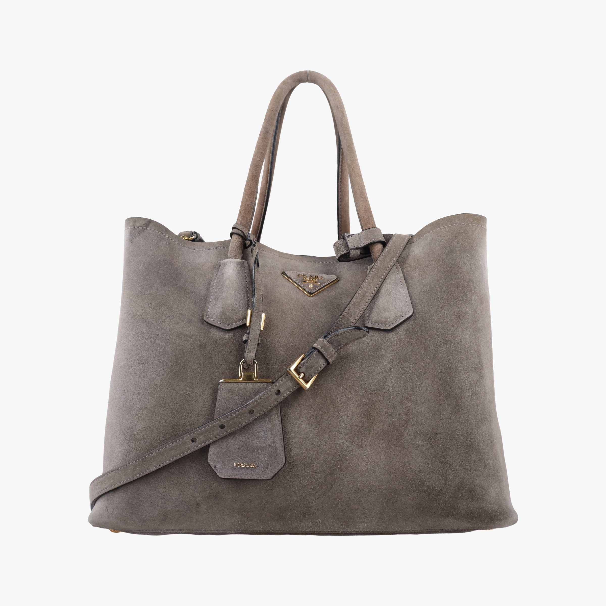 Pre-owned Prada Double Cuir Brown Suede  shoulderbag | stylenewstar