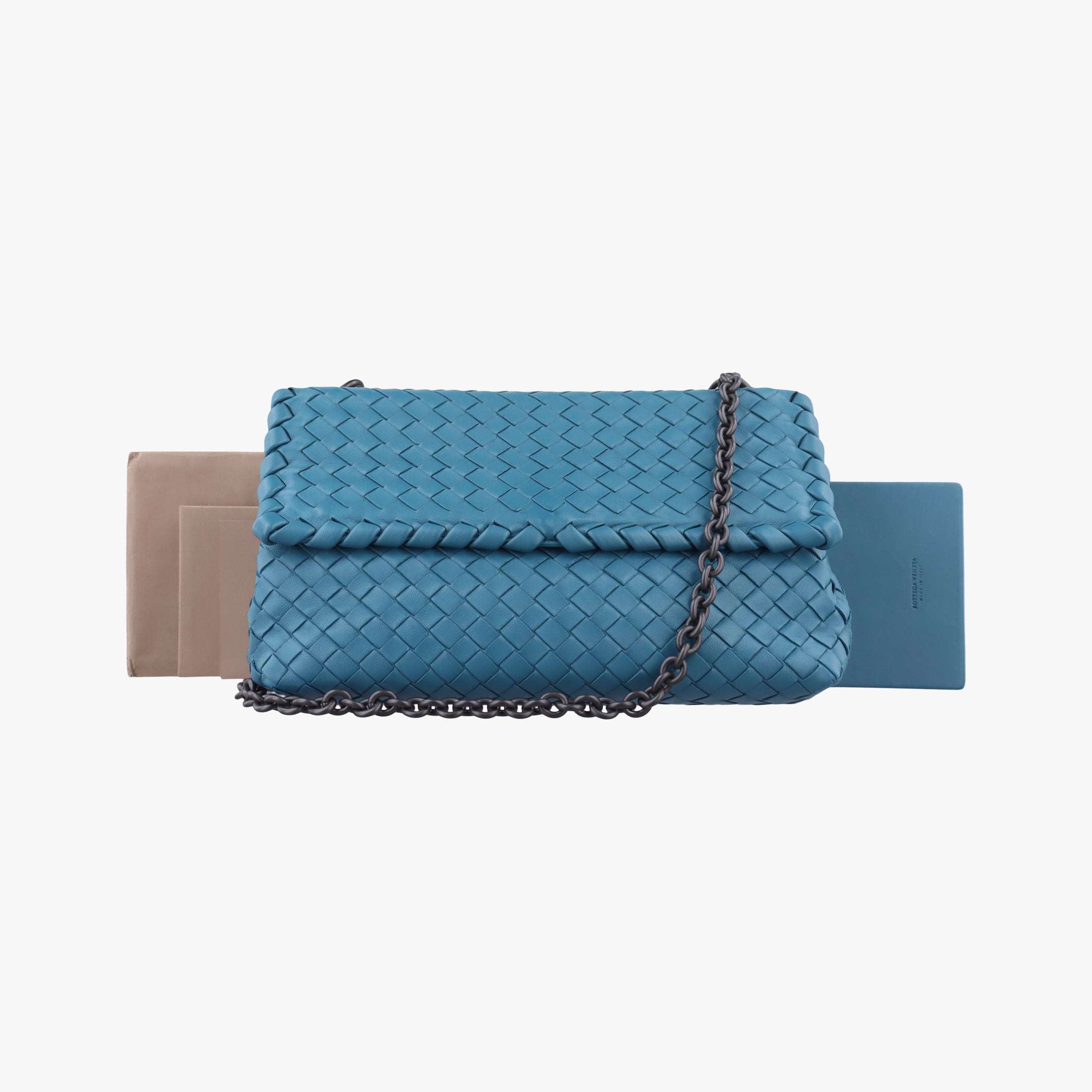 Pre-owned Bottega Veneta Intrecciato Olimpia Blue lambskin  shoulderbag | stylenewstar
