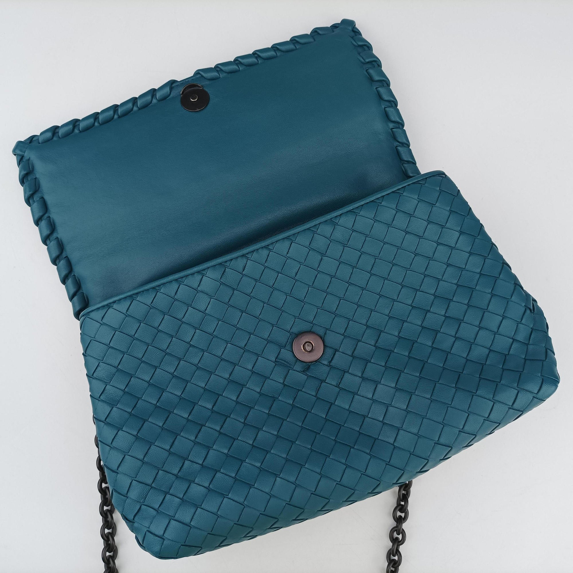 Pre-owned Bottega Veneta Intrecciato Olimpia Blue lambskin  shoulderbag | stylenewstar