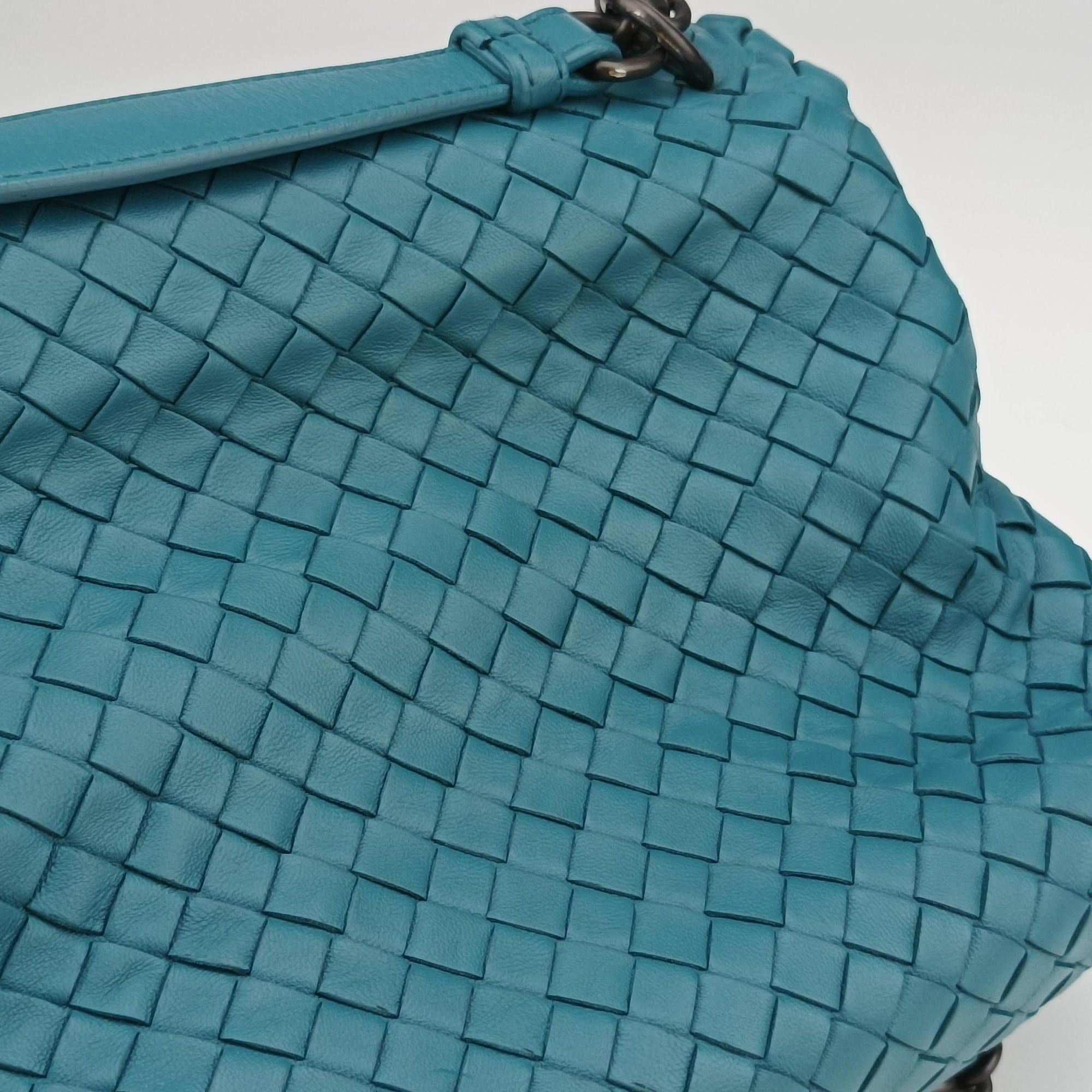 Pre-owned Bottega Veneta Intrecciato Olimpia Blue lambskin  shoulderbag | stylenewstar