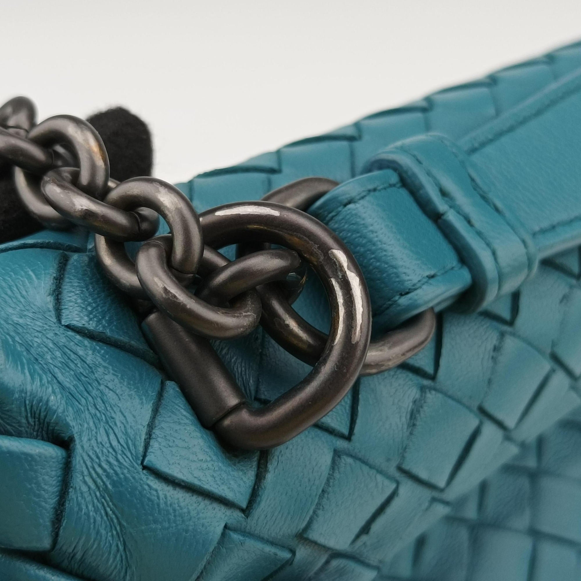 Pre-owned Bottega Veneta Intrecciato Olimpia Blue lambskin  shoulderbag | stylenewstar