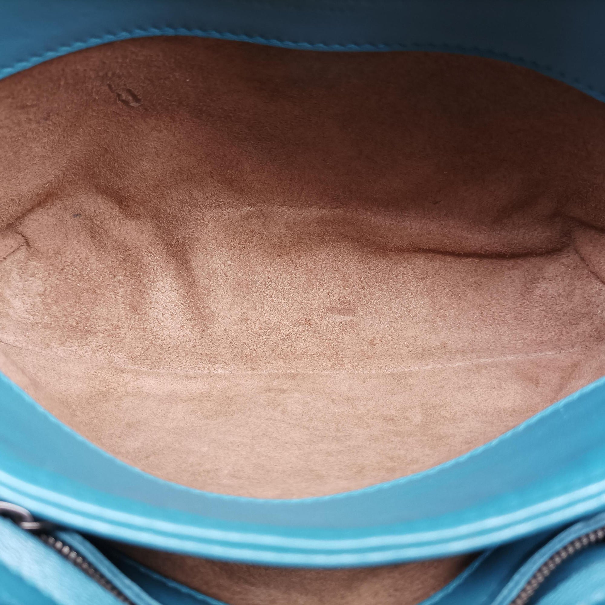 Pre-owned Bottega Veneta Intrecciato Olimpia Blue lambskin  shoulderbag | stylenewstar