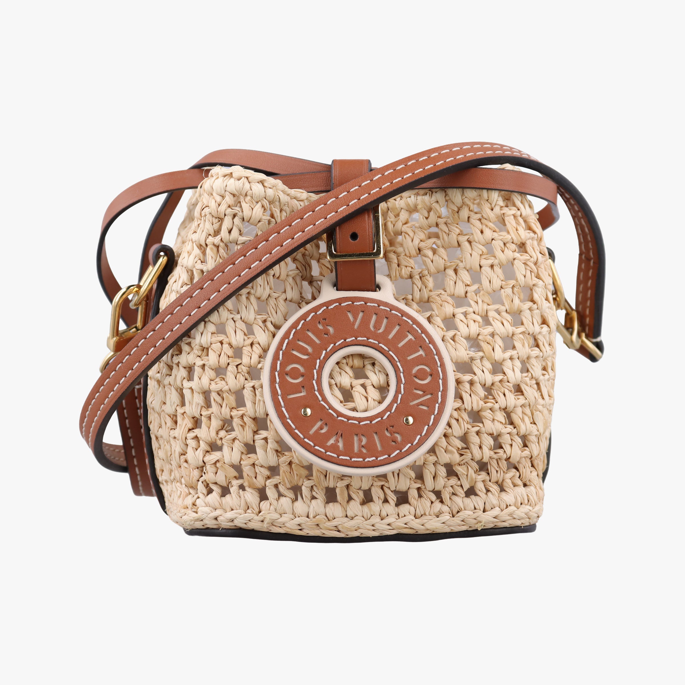 Pre-owned Louis Vuitton Noé Purse Beige x Brown natural raffia M83521 shoulderbag | stylenewstar