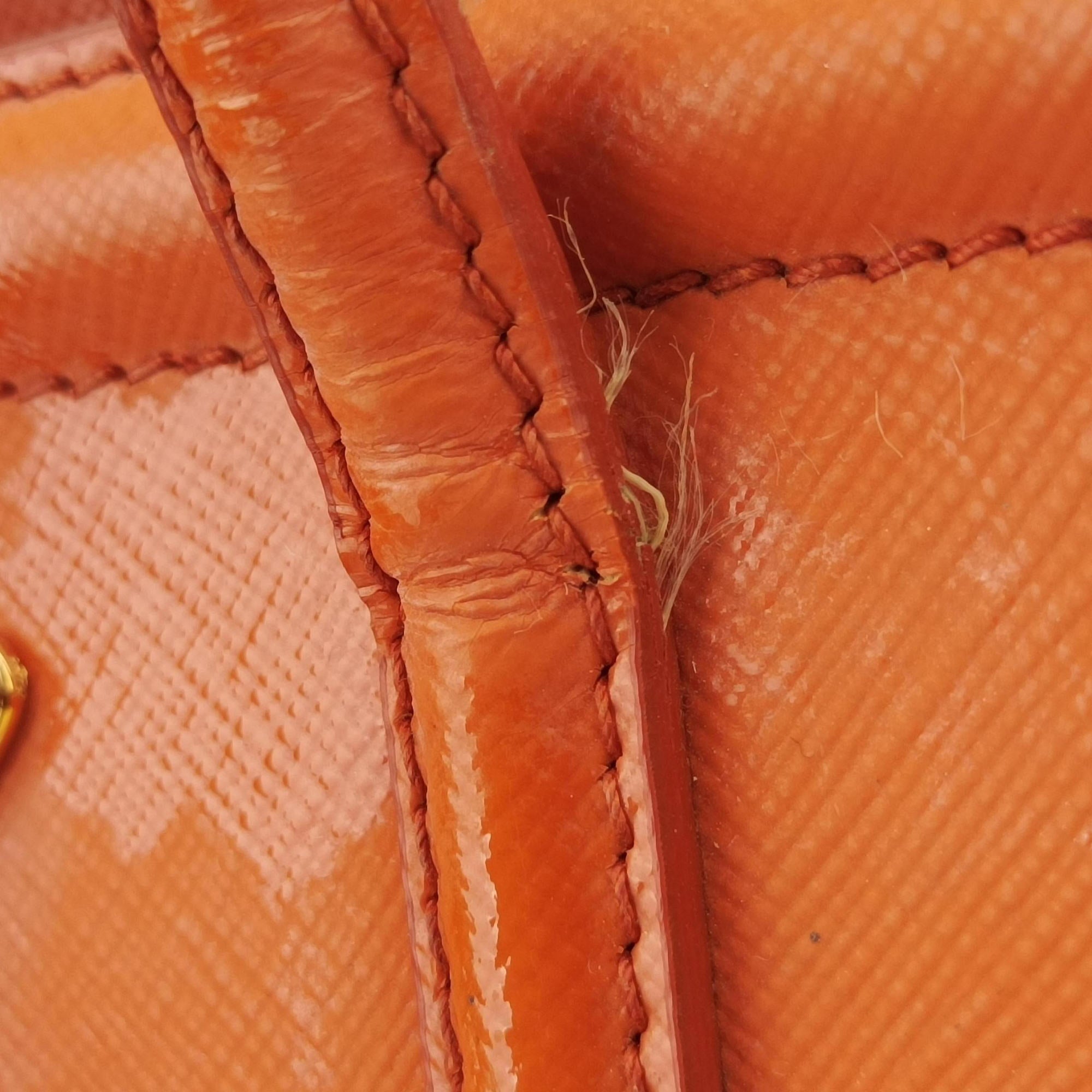 Pre-owned Prada Tote Orange Patent Saffiano Leather BN2411 shoulderbag | stylenewstar