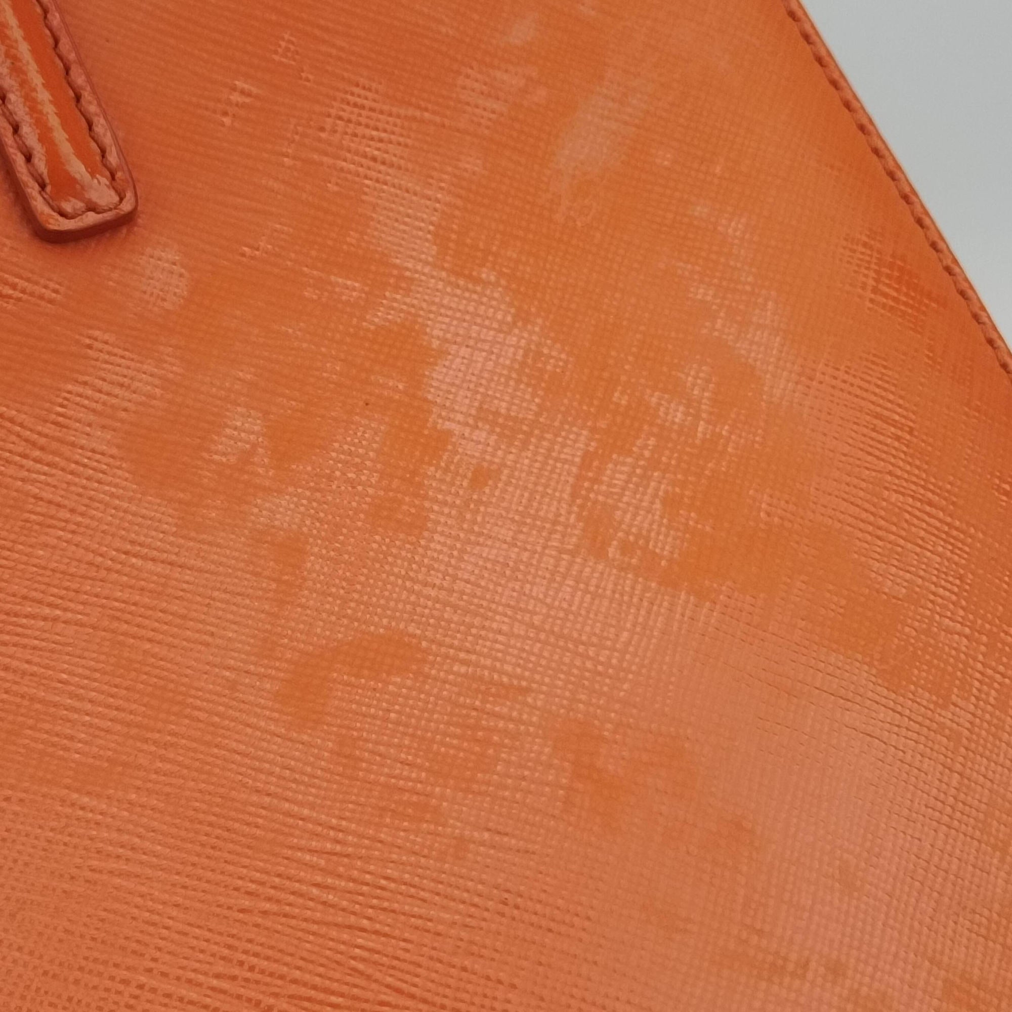 Pre-owned Prada Tote Orange Patent Saffiano Leather BN2411 shoulderbag | stylenewstar