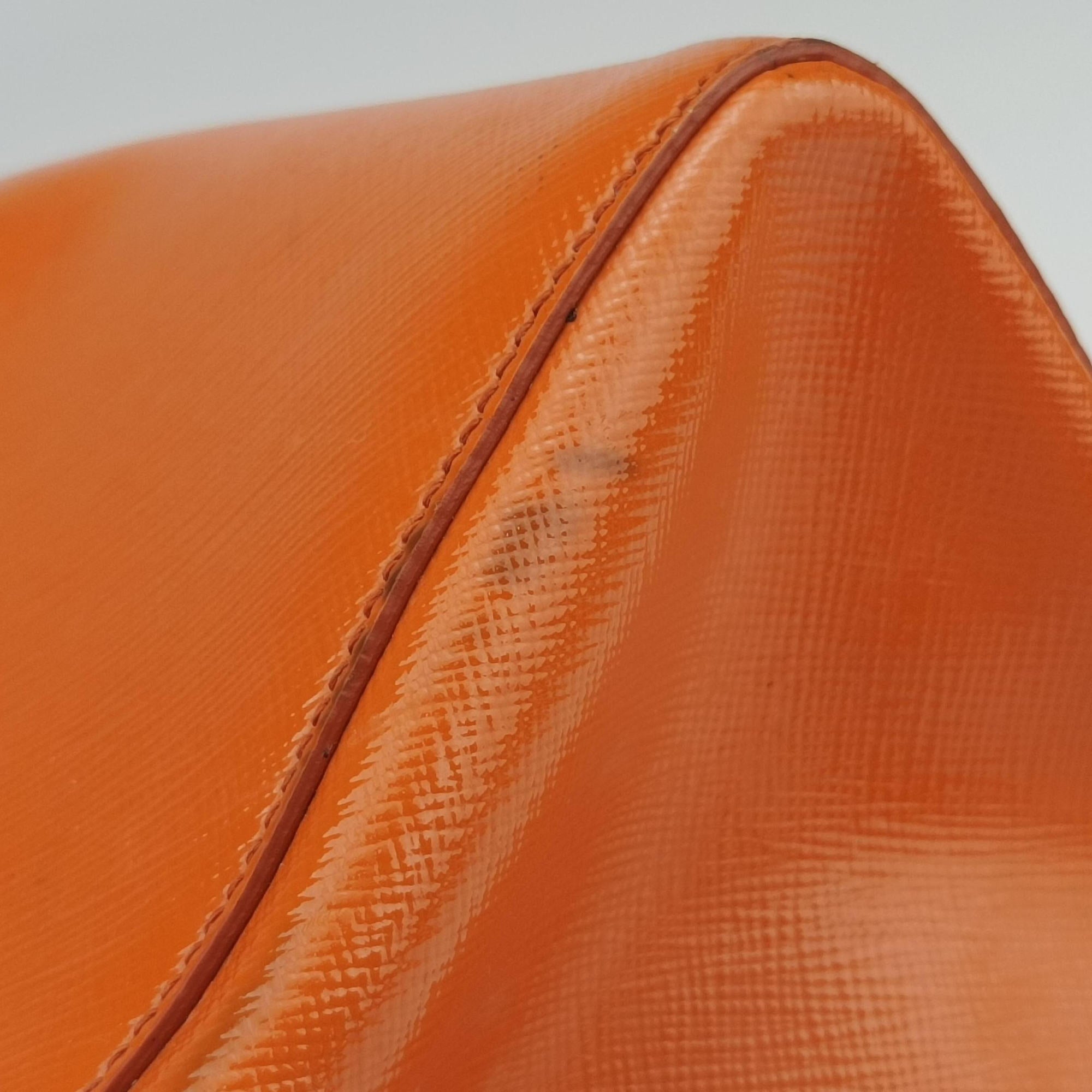 Pre-owned Prada Tote Orange Patent Saffiano Leather BN2411 shoulderbag | stylenewstar