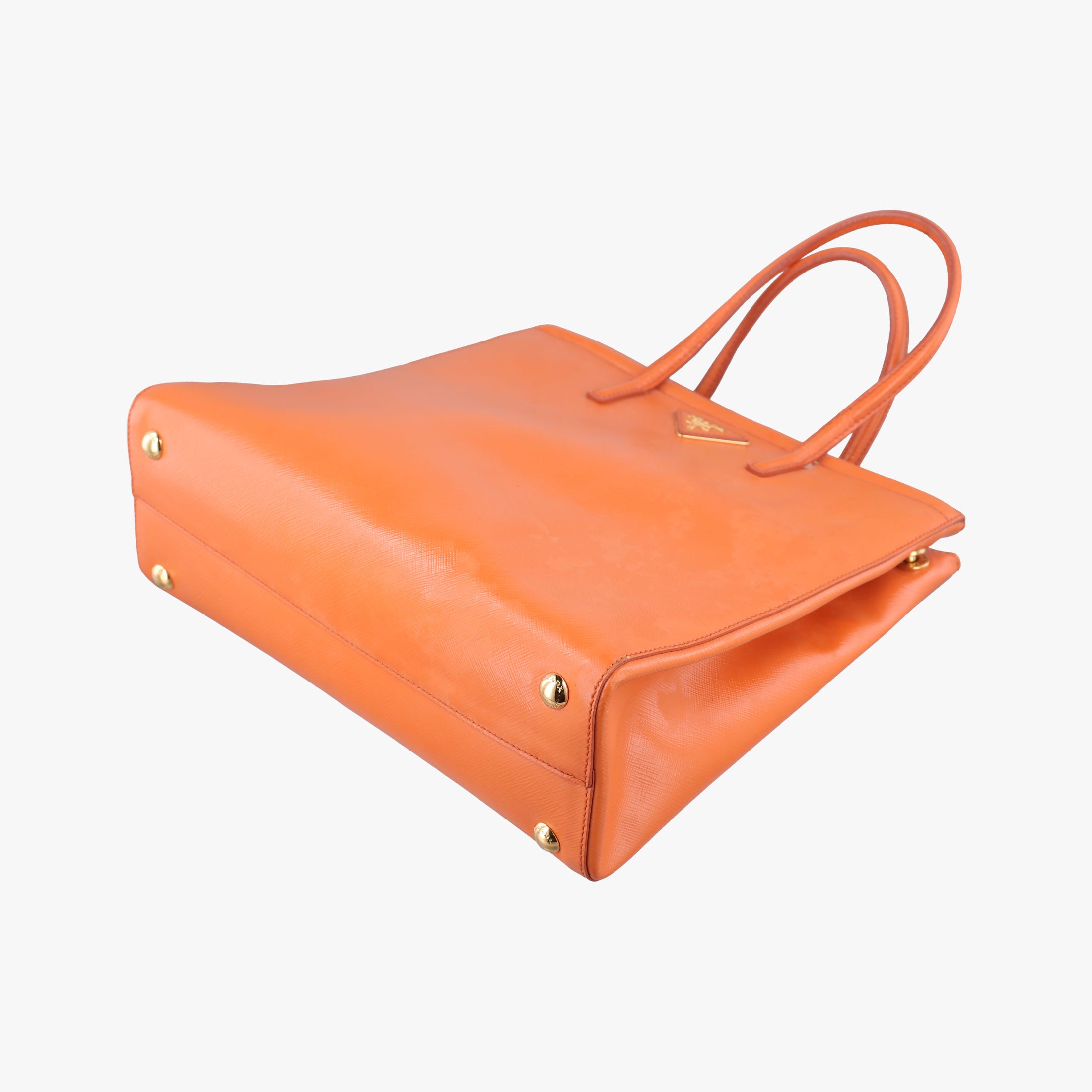 Pre-owned Prada Tote Orange Patent Saffiano Leather BN2411 shoulderbag | stylenewstar