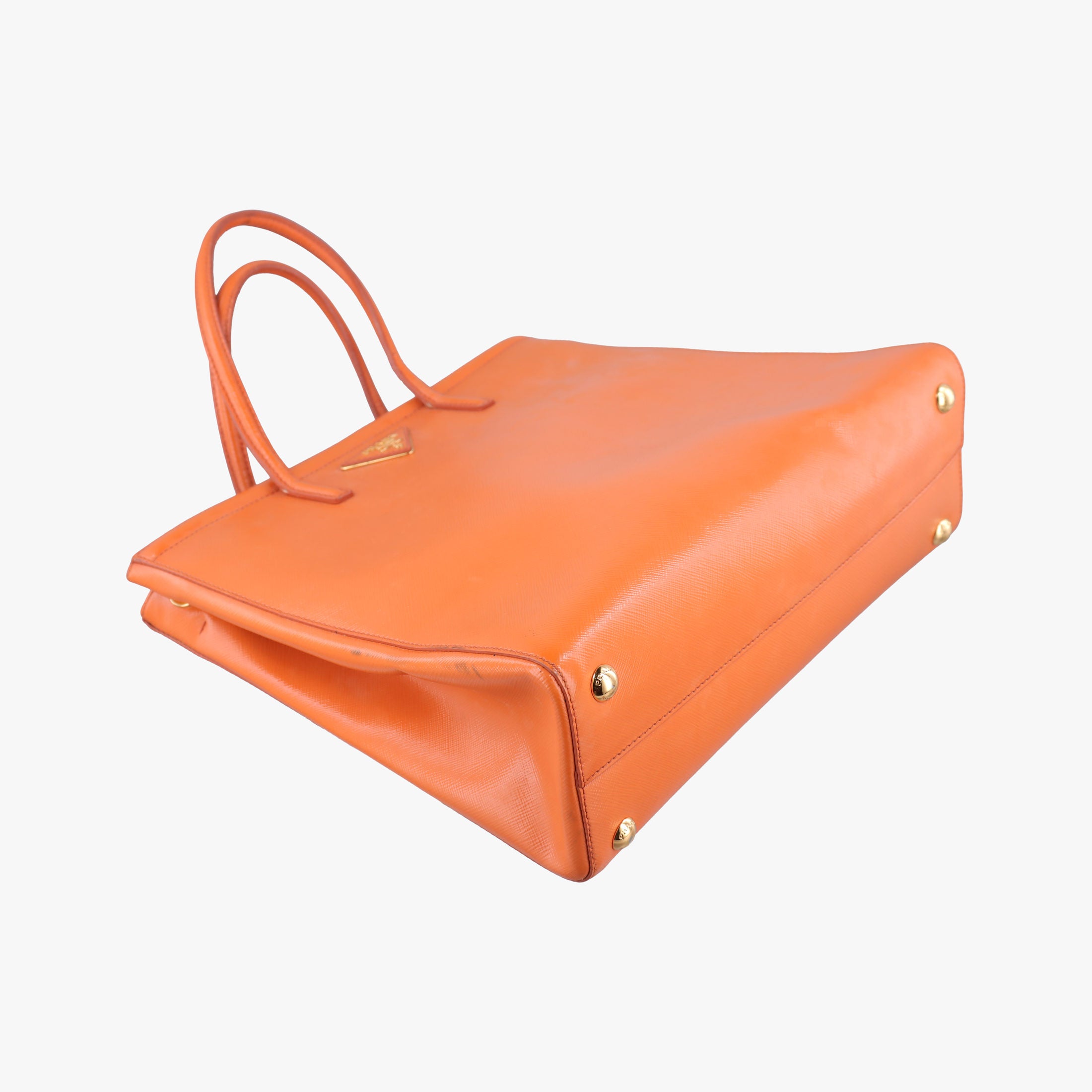 Pre-owned Prada Tote Orange Patent Saffiano Leather BN2411 shoulderbag | stylenewstar
