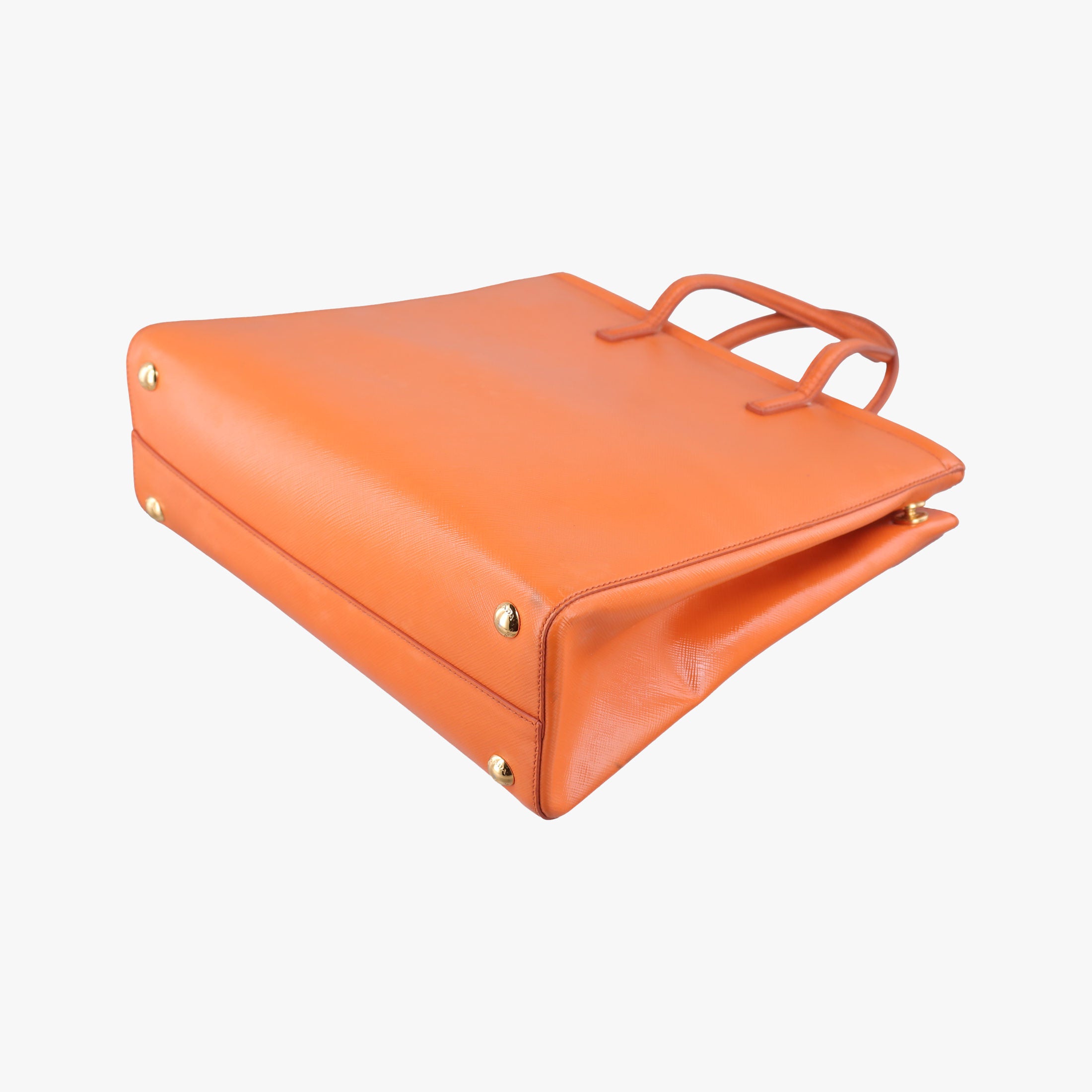 Pre-owned Prada Tote Orange Patent Saffiano Leather BN2411 shoulderbag | stylenewstar