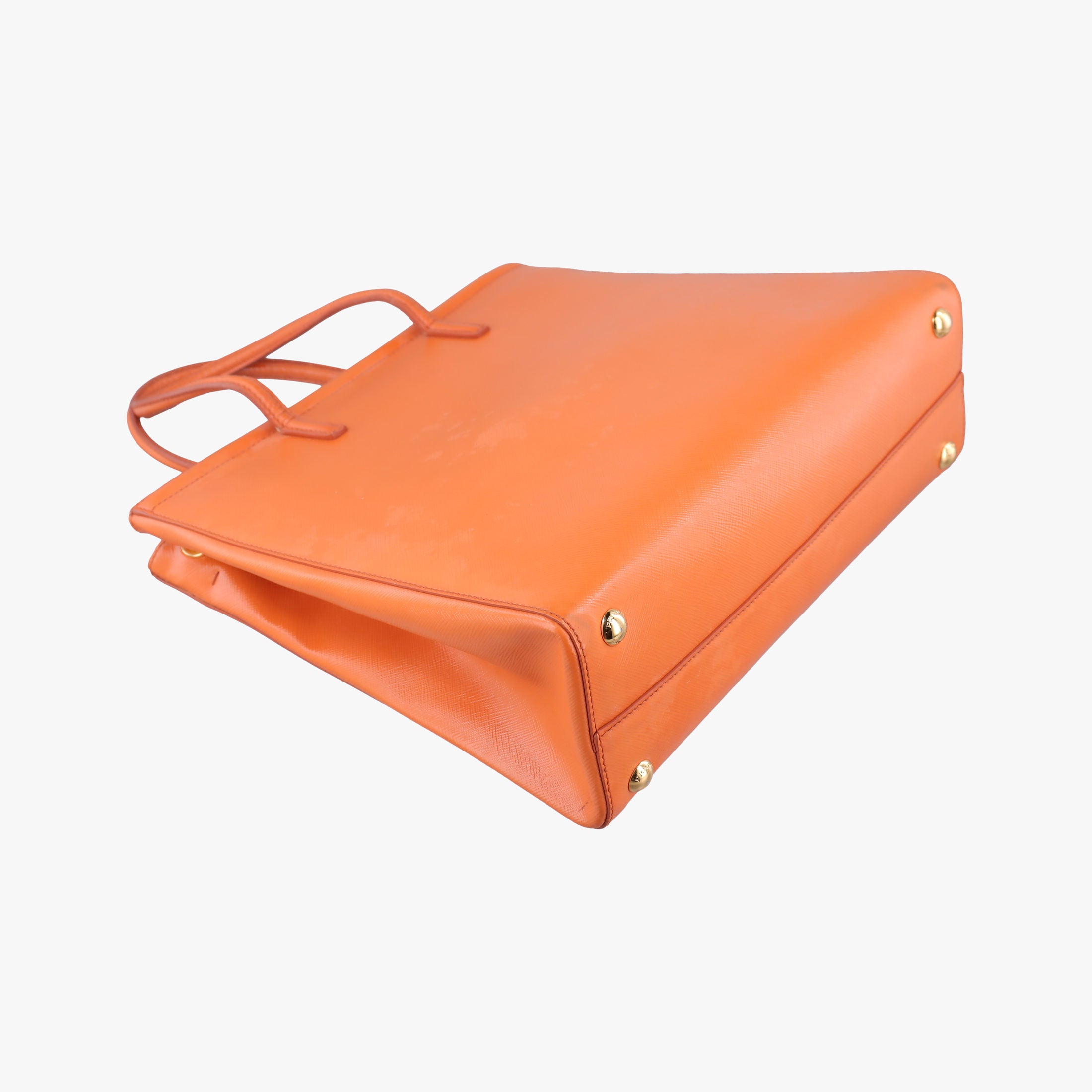 Pre-owned Prada Tote Orange Patent Saffiano Leather BN2411 shoulderbag | stylenewstar