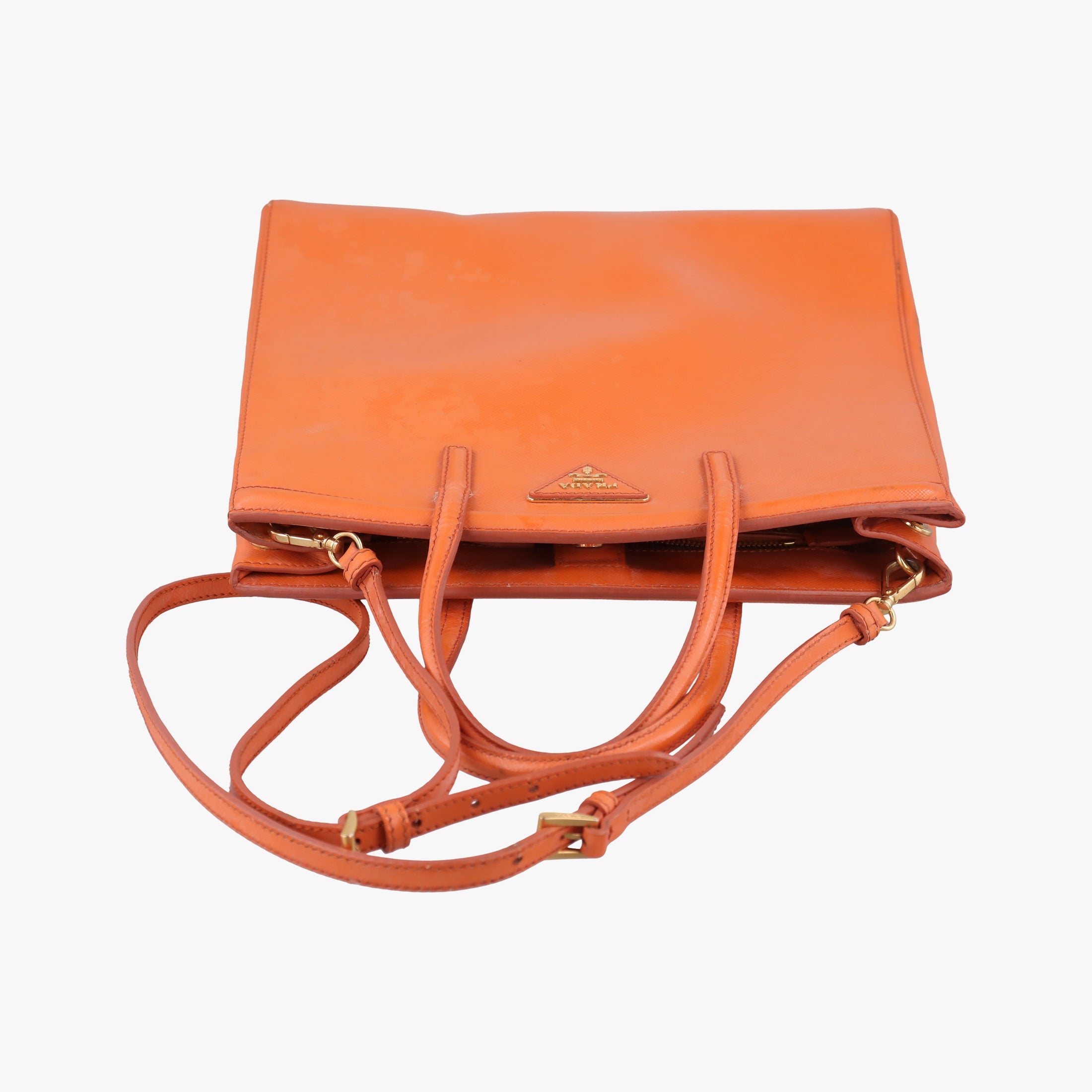 Pre-owned Prada Tote Orange Patent Saffiano Leather BN2411 shoulderbag | stylenewstar