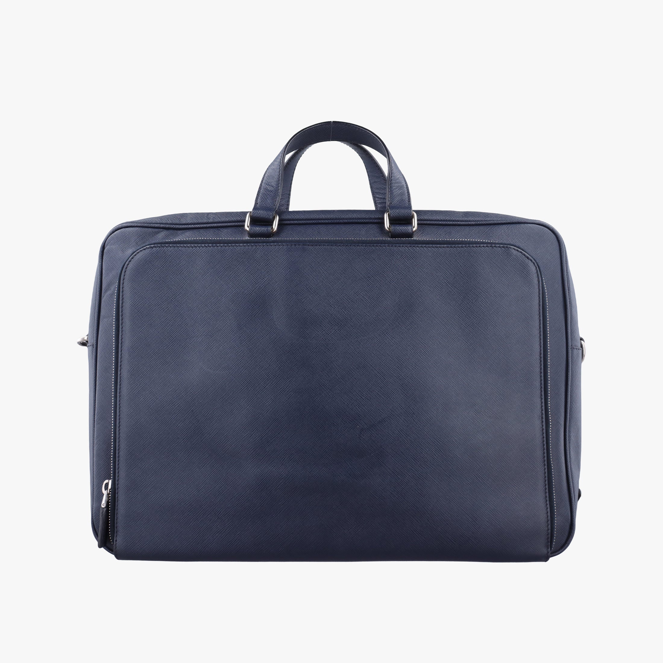 Pre-owned Prada Triangle Logo Plate Navy Saffiano Leather  handbag | stylenewstar
