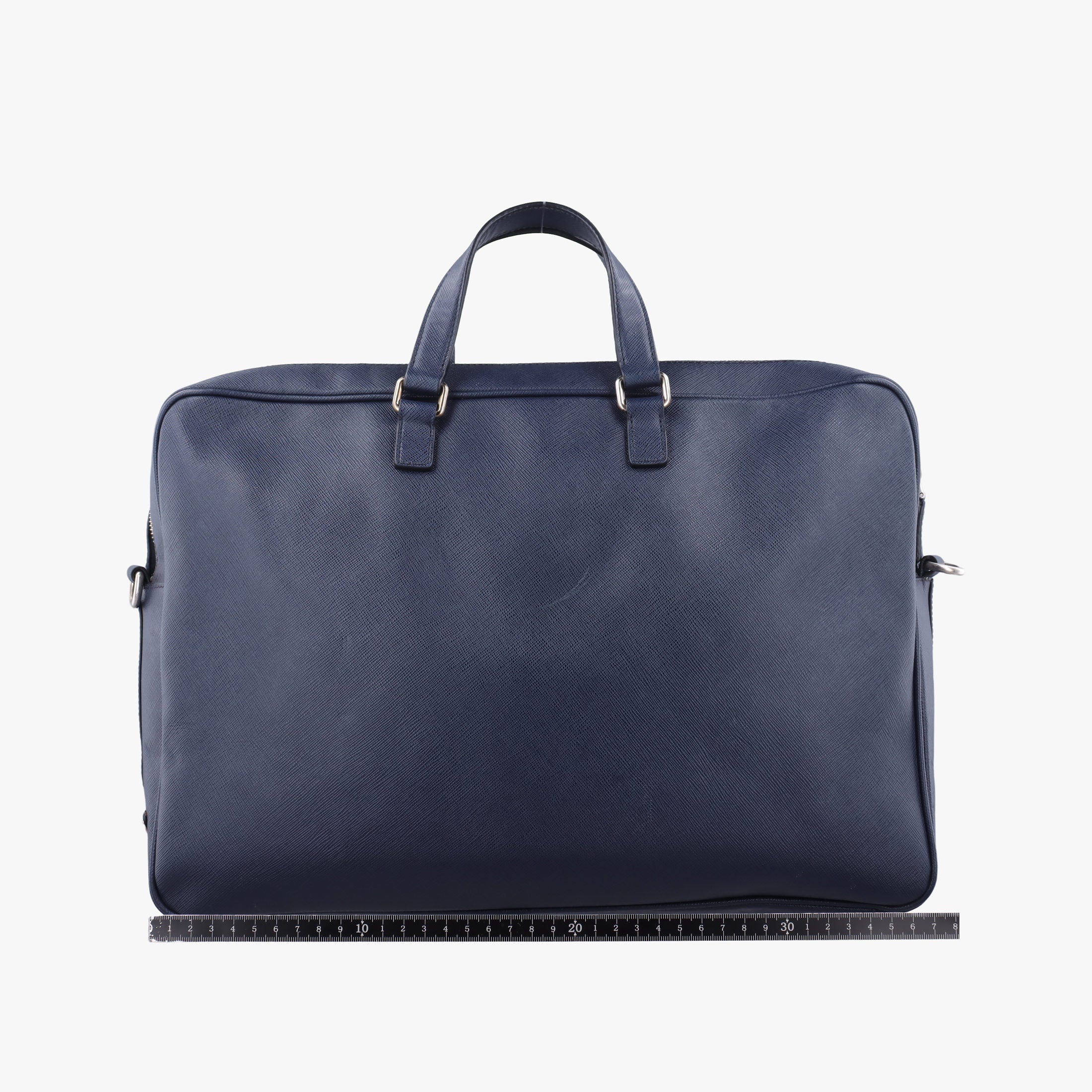 Pre-owned Prada Triangle Logo Plate Navy Saffiano Leather  handbag | stylenewstar