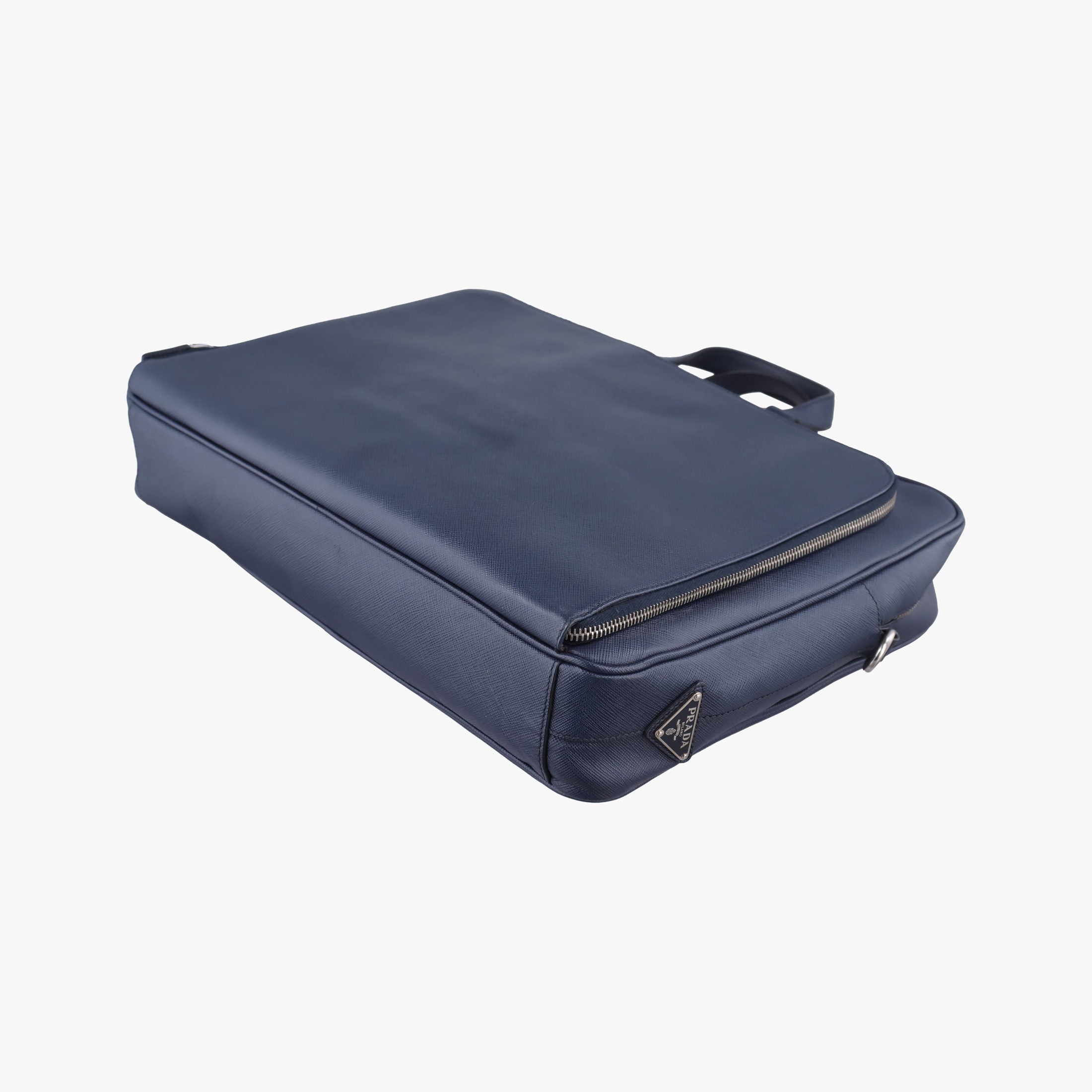 Pre-owned Prada Triangle Logo Plate Navy Saffiano Leather  handbag | stylenewstar