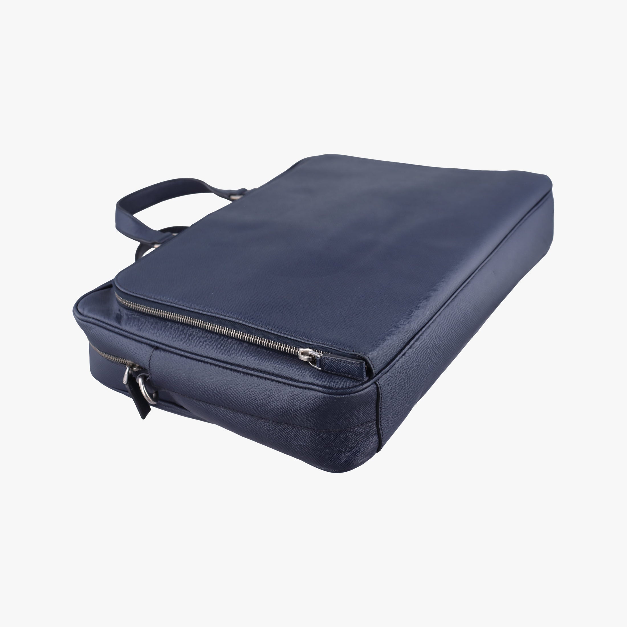 Pre-owned Prada Triangle Logo Plate Navy Saffiano Leather  handbag | stylenewstar
