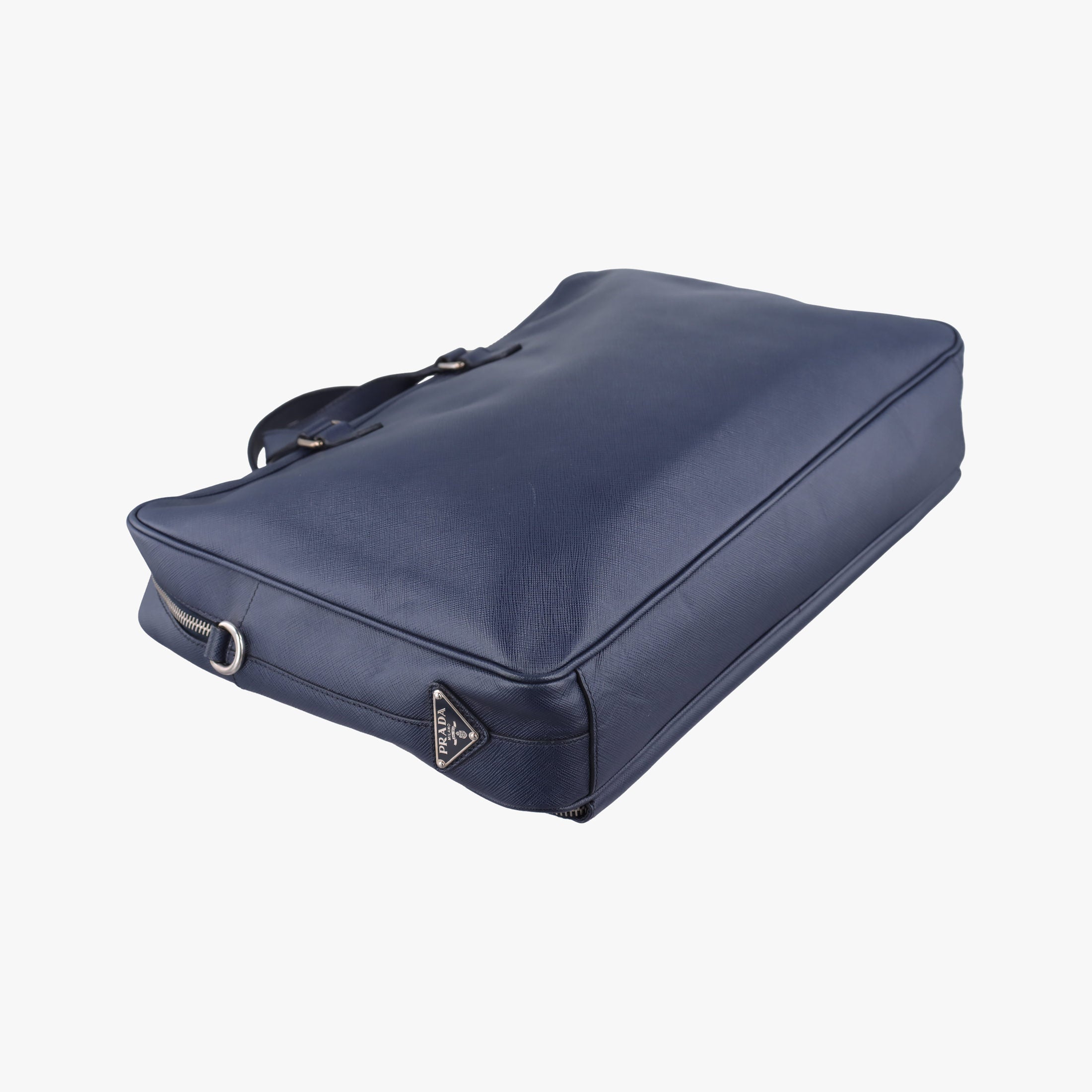 Pre-owned Prada Triangle Logo Plate Navy Saffiano Leather  handbag | stylenewstar