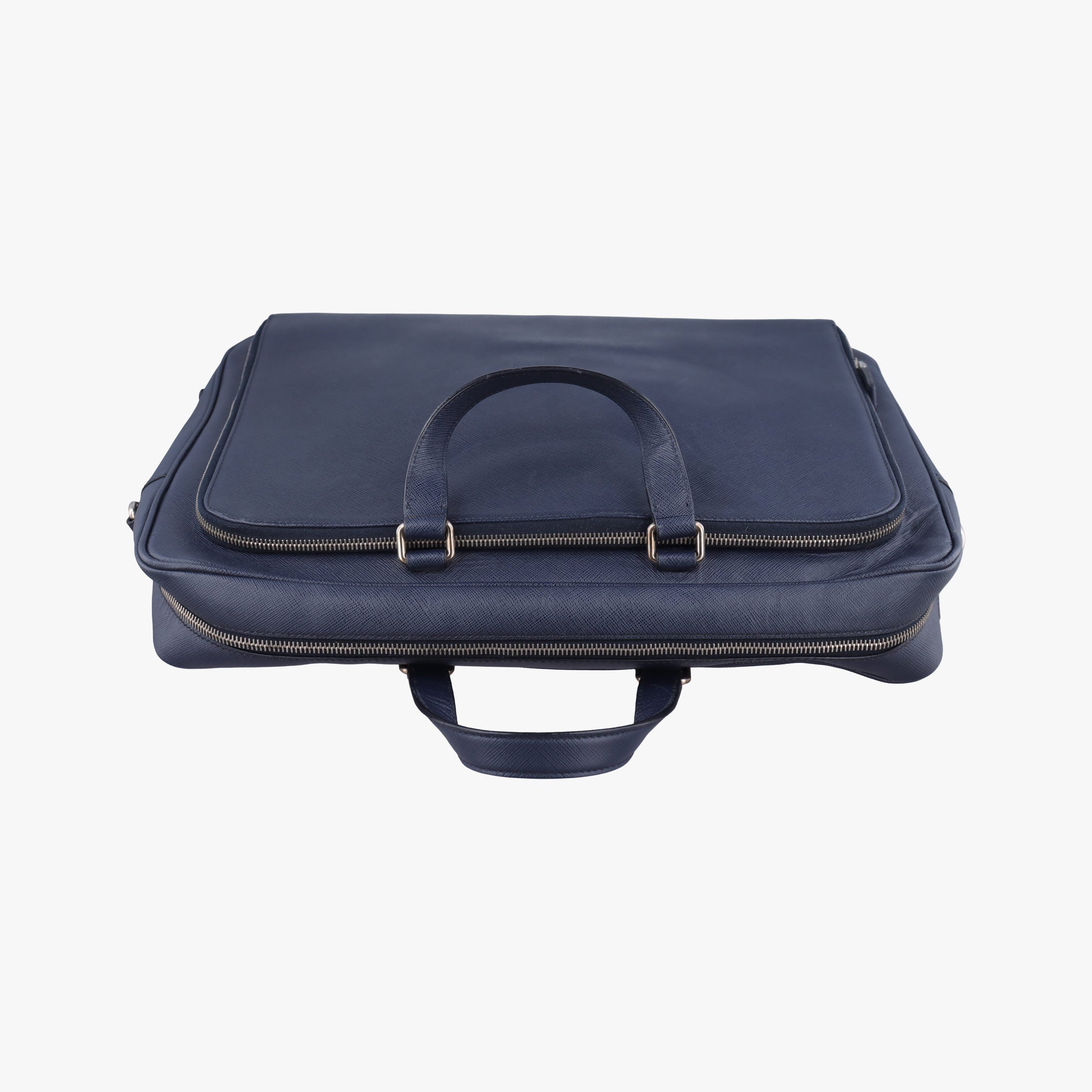 Pre-owned Prada Triangle Logo Plate Navy Saffiano Leather  handbag | stylenewstar