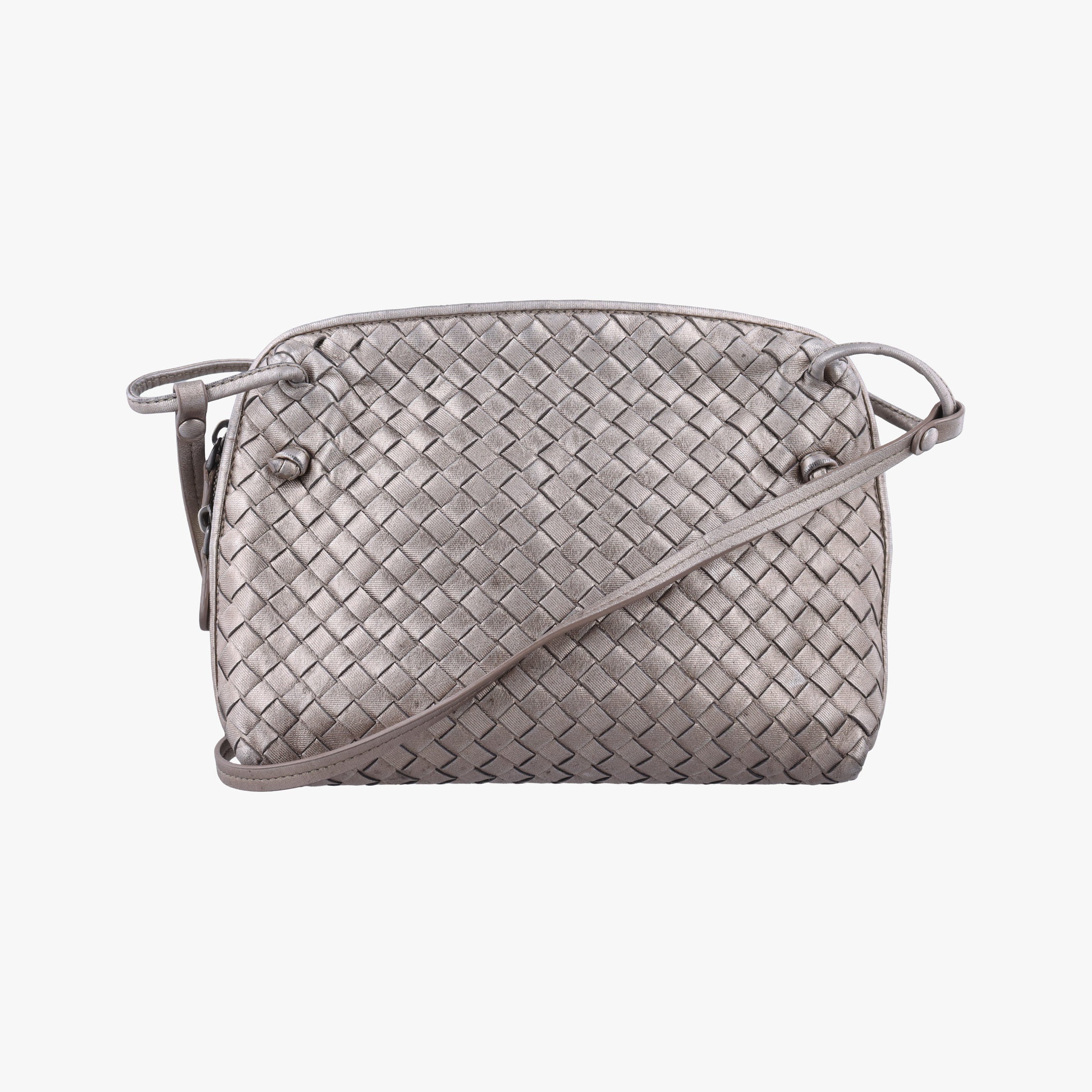 Pre-owned Bottega Veneta NODINI Intrecciato Silver Gray lambskin  shoulderbag | stylenewstar