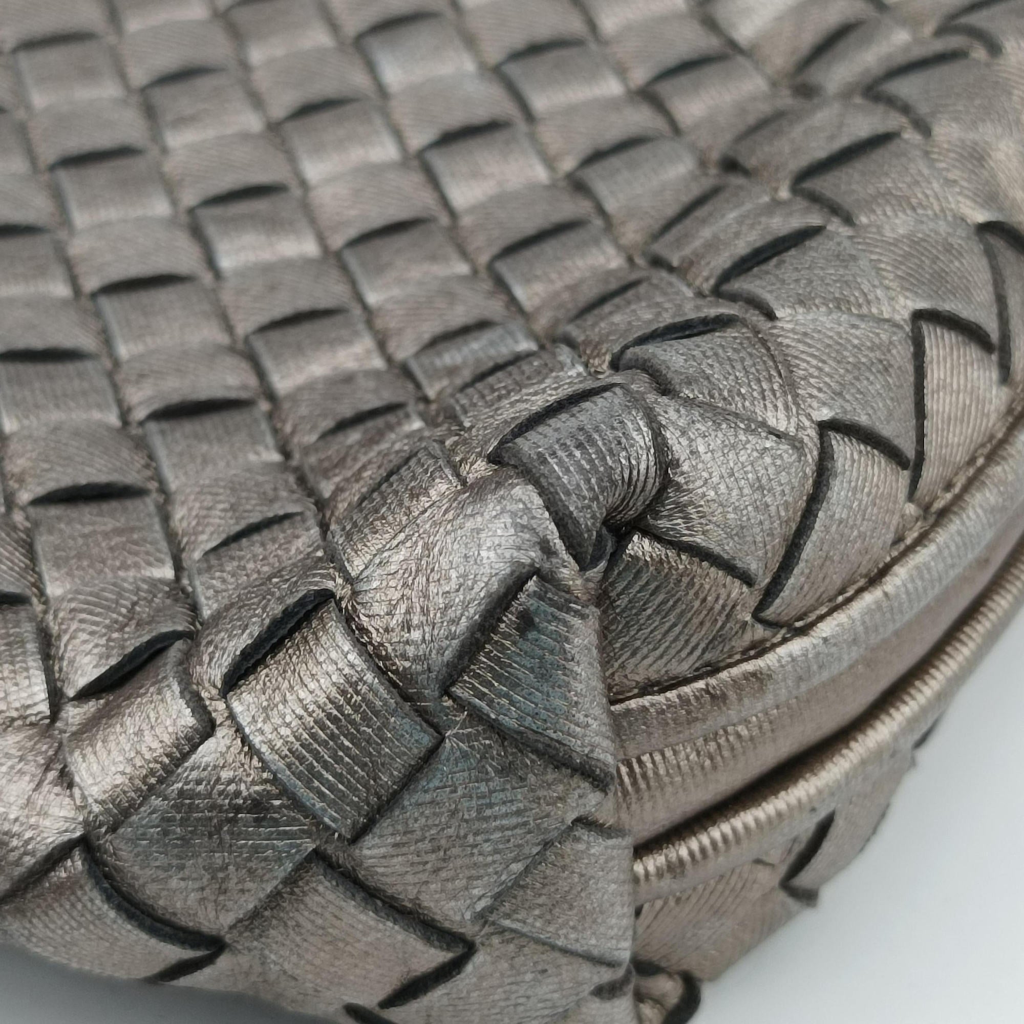 Pre-owned Bottega Veneta NODINI Intrecciato Silver Gray lambskin  shoulderbag | stylenewstar